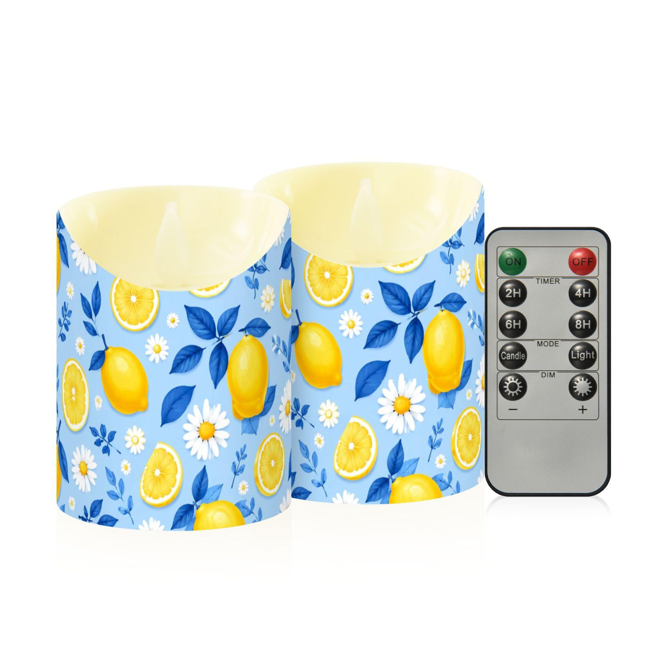 Fuauuyl Lemons LED Flameless Candles Flickering Plastic Pillar Candles Battery Operated Votive Candle with Remote Control and Timer, Home Decoration 2 Pack
