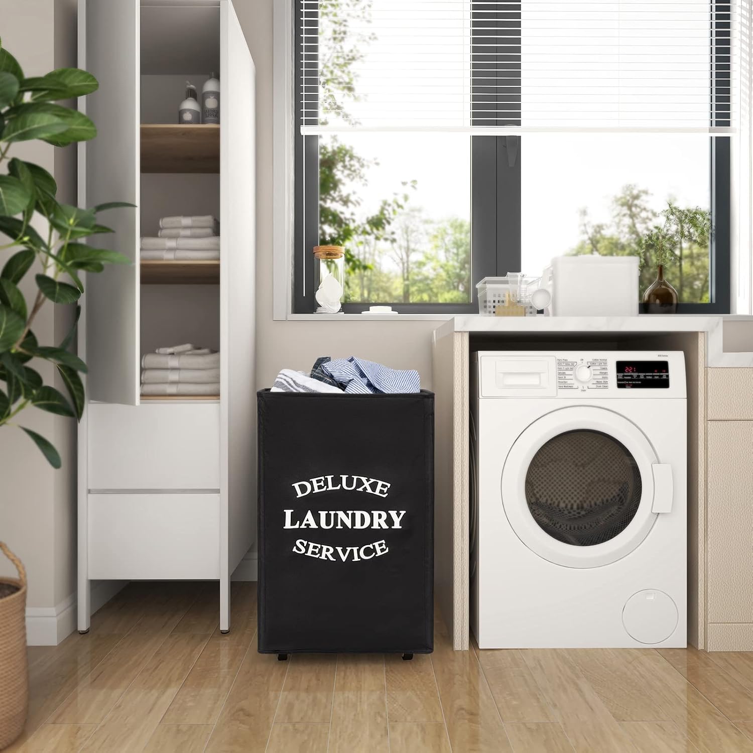 WOWLIVE Large Rolling Laundry Basket Wheels 90L Collapsible Tall Laundry Hamper and 154L Double Laundry Hamper with Lid and Removable Laundry Bags