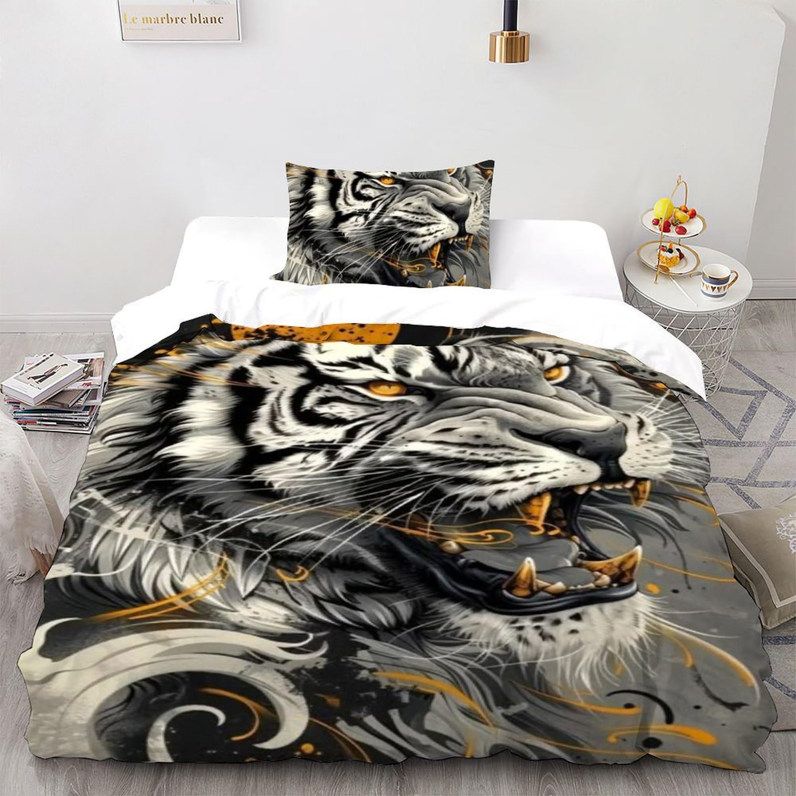 Housse de couette single tigre 135x200 pour chambre de fille