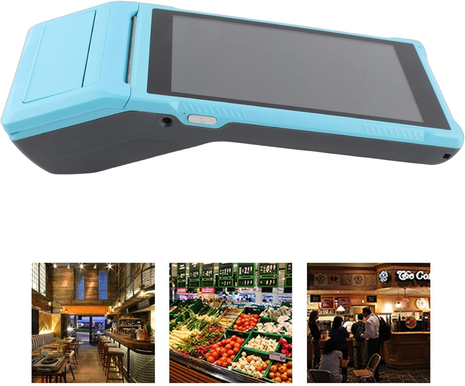 Android POS Terminal Receipt Printer, 58mm Handheld Barcode Scanner Printer with 5.5in Display, Support 3G,, BT3.0/4.0, Quad Core 2+16G, Blue, (US)