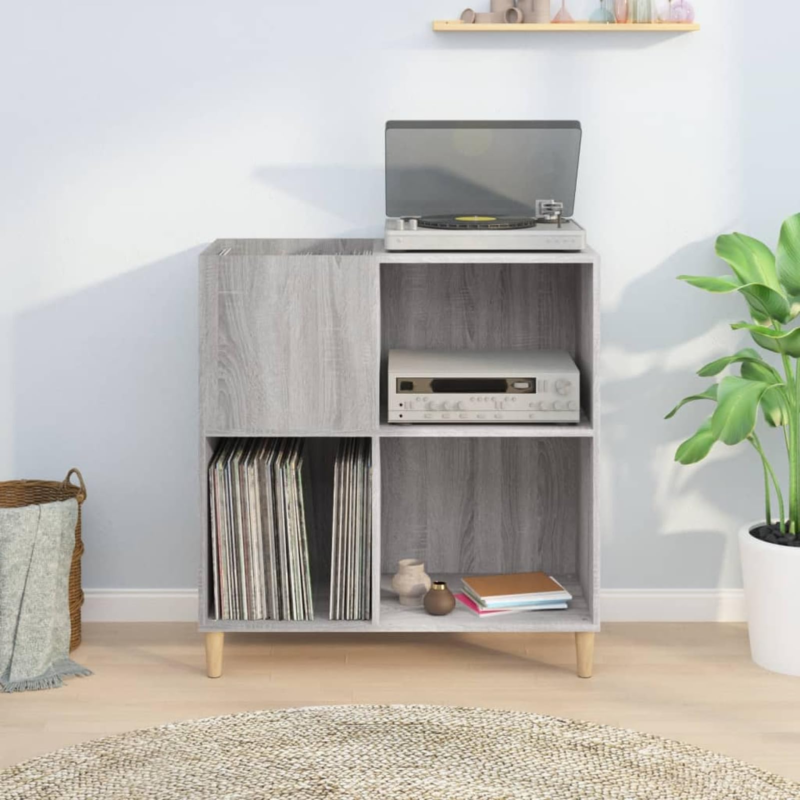 Gecheer Mobile Porta Dischi Grigio Sonoma 84,5x38x89 Legno Multistrato,Contenitore per Vinili,Armadietto Porta CD,Mobiletto Multiuso,Mobili Soggiorno,Libreria,Armadio di Stoccaggio,P831995