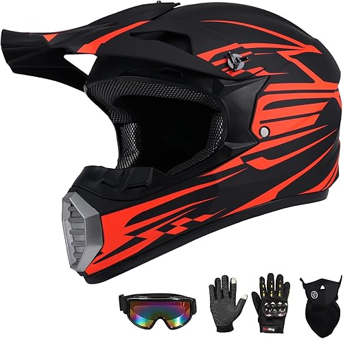 Casco de motocross juvenil, casco ATV de motocicleta, cascos unisex para todo terreno con guantes, gafas de protección facial, cascos de cara