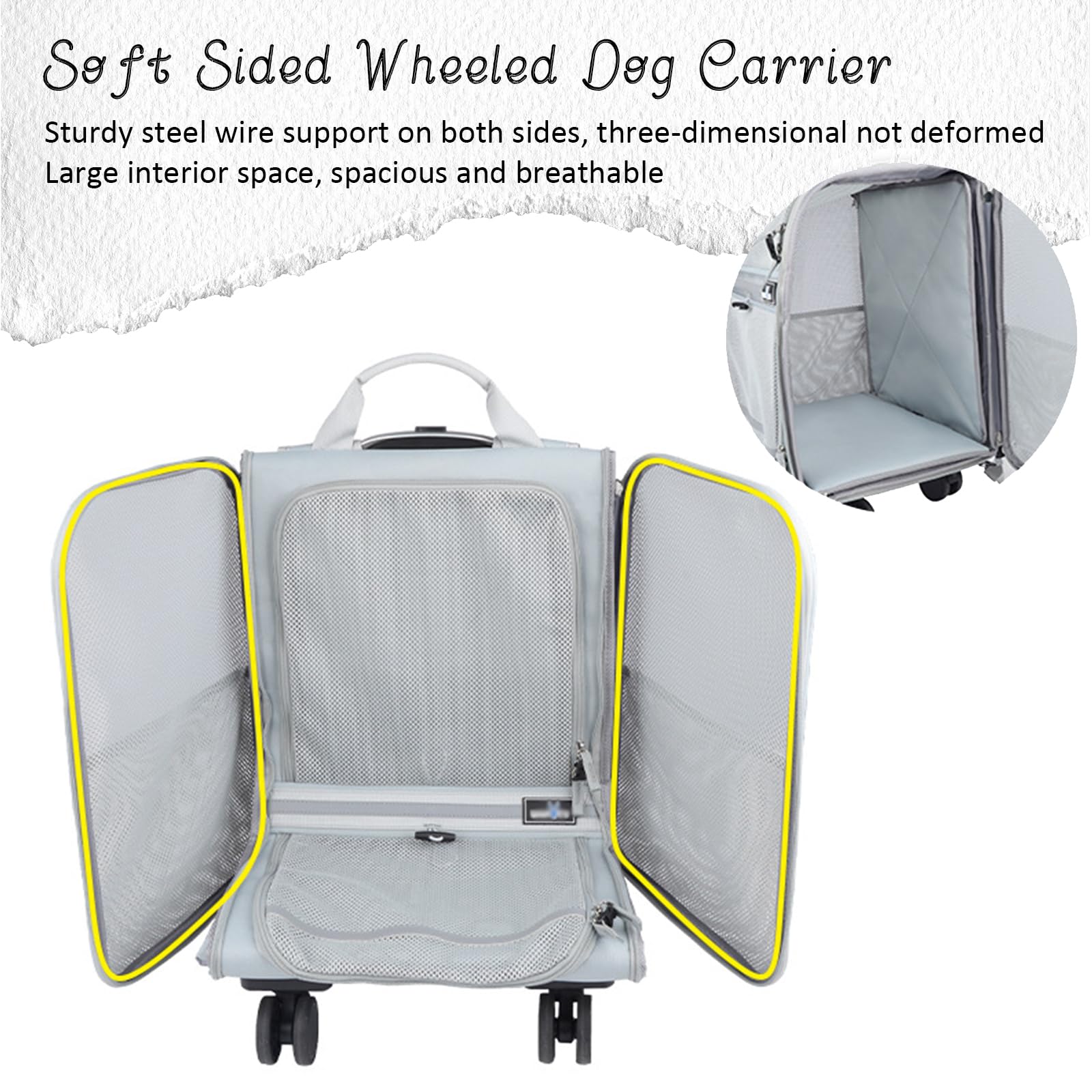 Transportin Gato con Ruedas, Mochila con Carrito para Mascotas, Transportin Gatos Perros De Menos De 8KG con Ruedas Y Varilla Telescópica, Bolsa Transporte De Viaje Transpirable