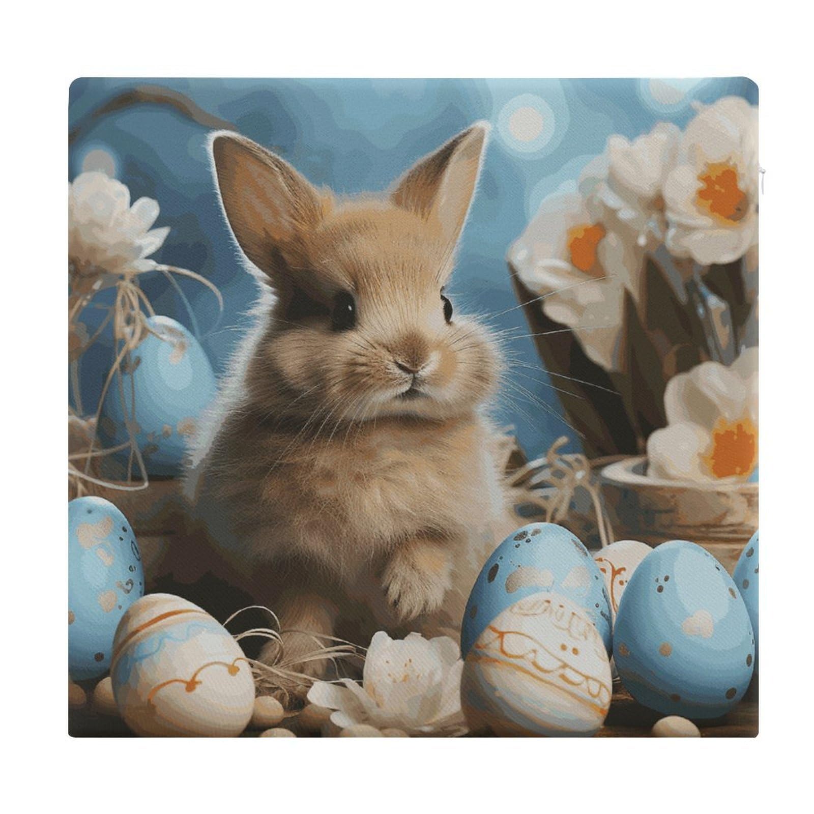 FekiLoot Cute Easter Eggs Rabbit Seat Cushion for Dining Chairs Breathable Square Chair Pads Memory Foam Chair Cushions Comfortable Non-Slip Seat Pad Meditation Floor Pillow 13.8”x15”