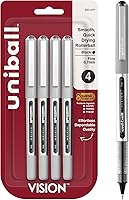 uni-ball Vision Stick Rollerball Pens, Fine Point Black Ink, 4-Pack - Smooth Uni-Flow Ink, Fade-Resistant Archival Quality