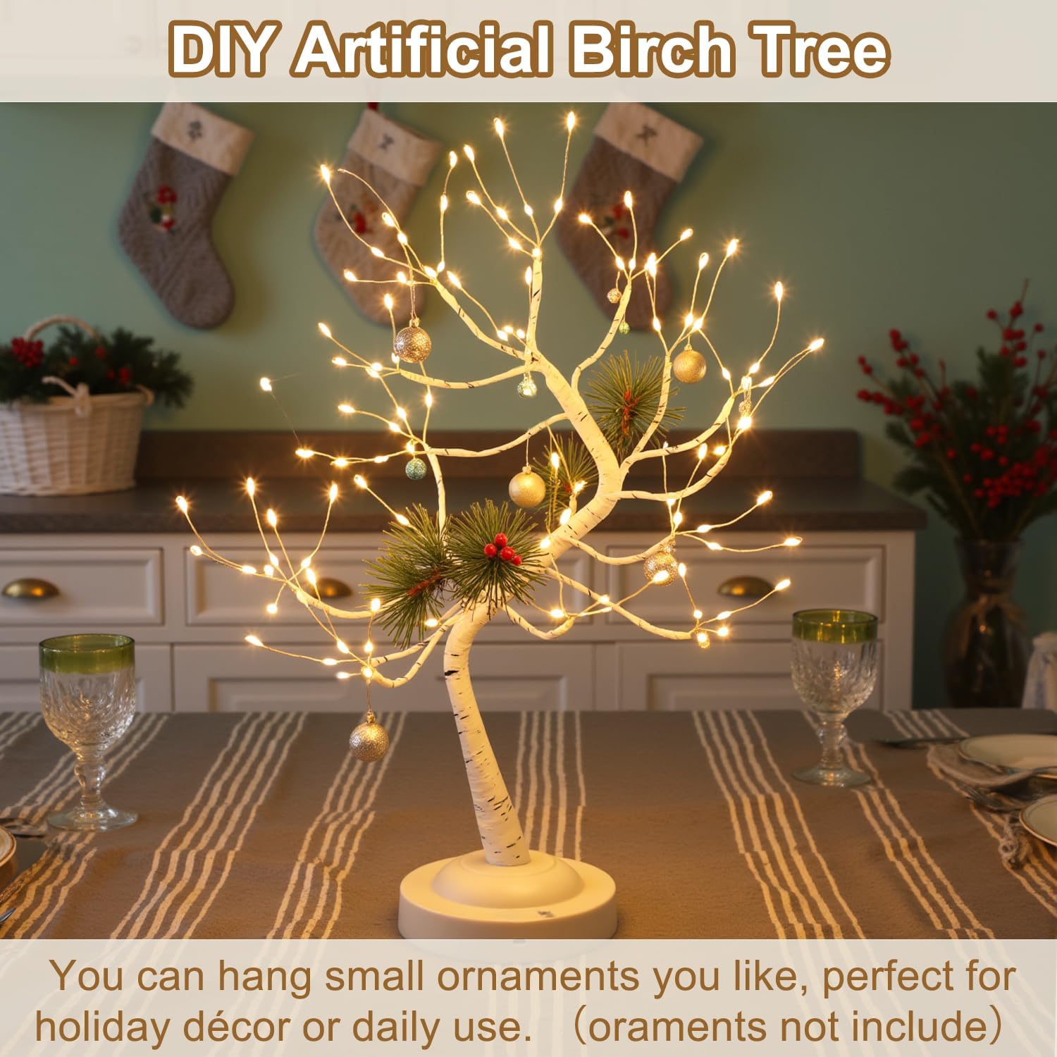 [Timer] 108 LED Artificial Birch Tree Lights for Christmas Decorations Indoor, Battery/USB Operated Tabletop Bonsai Fairy Light Spirit Tree Lamp for Home Party Bedroom Wedding Holiday, Warm White