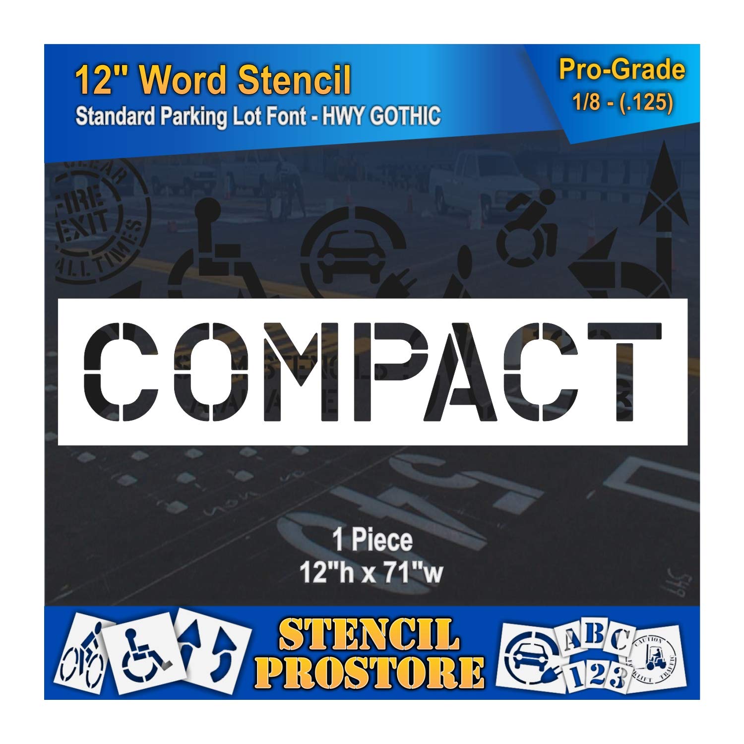 Pavement Marking Stencils - 12 inch Compact Stencil - 12" x 71" x 1/8'' (128 mil) - Pro-Grade