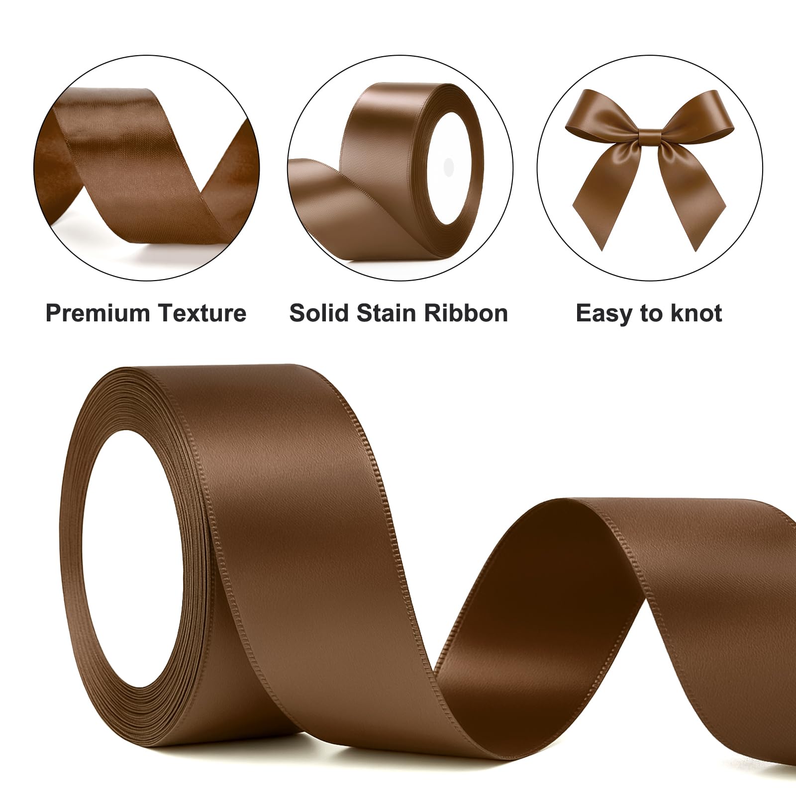 G2PLUS Dark Brown Satin Ribbons for Crafting 50mm Ribbons for Gift Wrapping 22M Thick Decorative Fabric Ribbon - Image 3