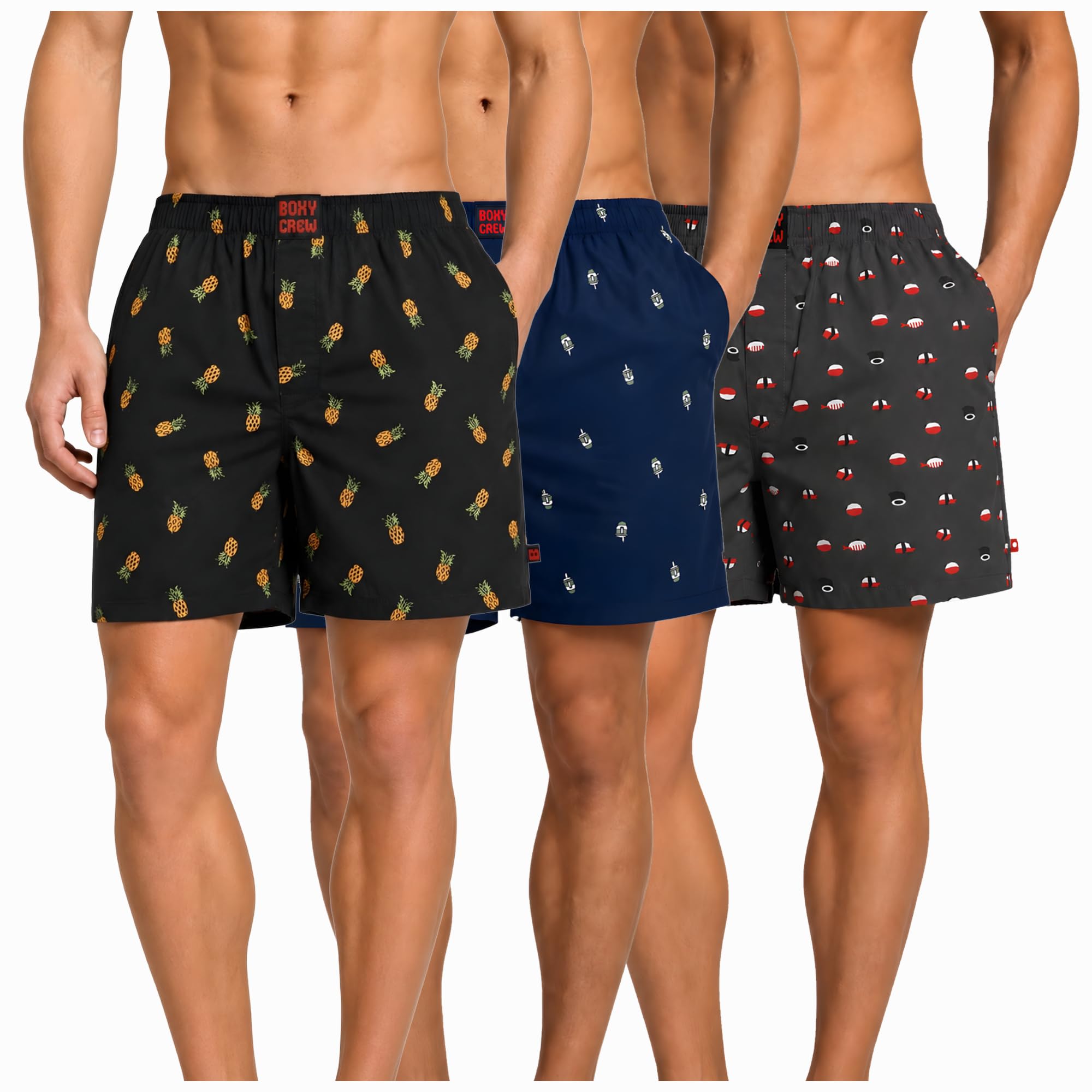 Men's 100% Cotton Boxer Shorts Pack of 3, Charcoal, Navy Blue & Charcoal | Woven Boxers with Side Pockets, No-Marks Elastic Waistband, Breathable Relaxed Fit | Style 004-011-012-image-33