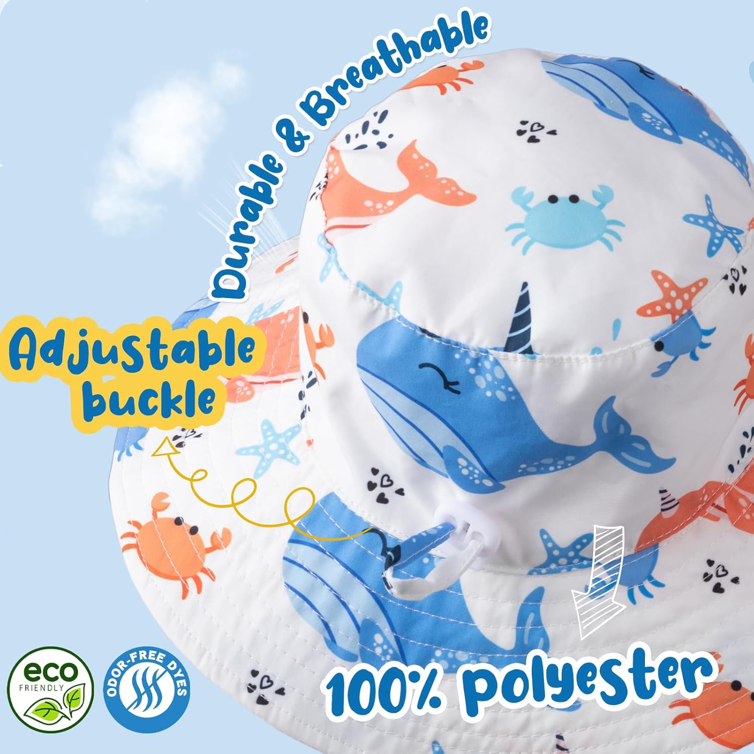 Baby Sun Hat Kids Summer UPF 50+ Toddler Bucket Hat Wide Brim Adjustable Beach Hats for Boys Girls Age 0-6 Years - Image 3