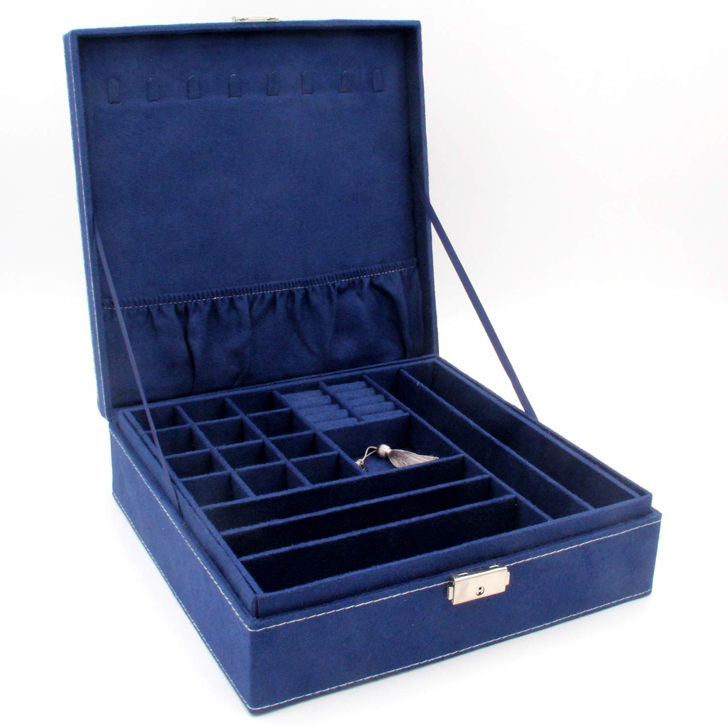 KLOUD City Two-Layer Jewelry Box Organizer Display Storage case with Lock (Deep Blue)