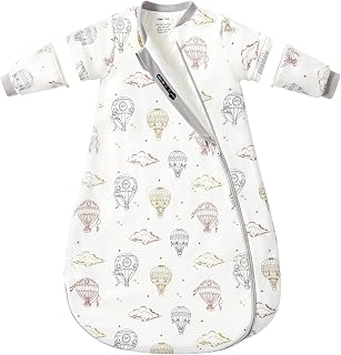 Baby Sleep Sack 3–6 Months, 2.5 TOG Warm Cotton Sleep Sack with Detachable Long Sleeves, Winter Wearable Blanket for Cold Nights, 2-Way Zipper Toddler Sleeping Sack, Hot Air Balloon