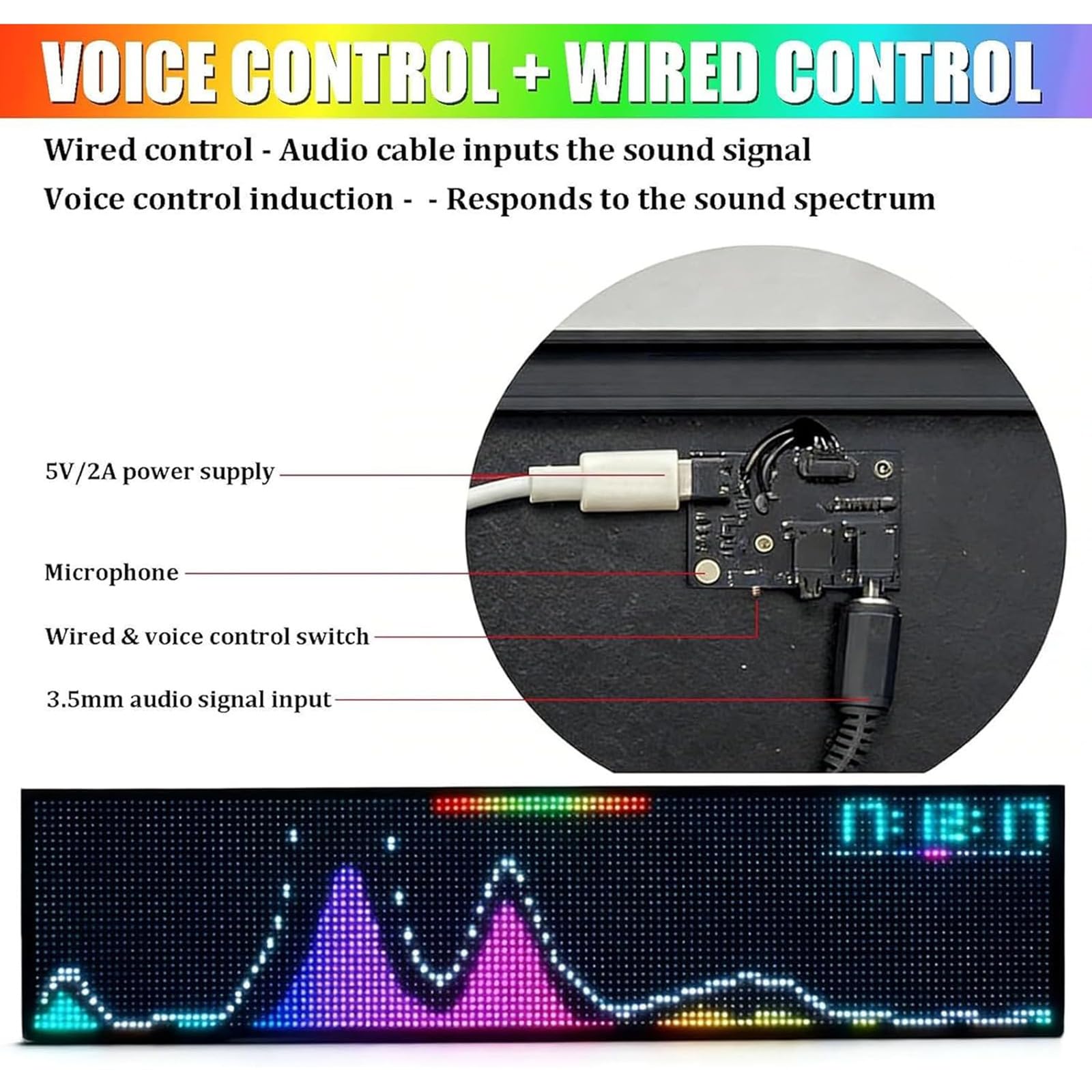 Analizzatore Musicale Personalizzato, Visualizzatore Di Spettro Musicale A Led 128x32 Con Sensore Vocale, 36 Stili E Display Rgb A 16 Colori, 4 Gamme Di Frequenza,Per Musicisti E Appassionati Di Audio