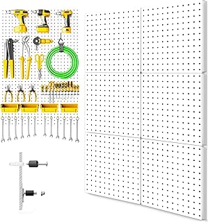 Peg Board, Pegboard, Pegboard Wall Organizer, Metal Pegboard Panels with 2 Easy Installation Ways, Peg Boards for Walls, White Pegboard for Craft Room Garage Kitchen Workshop Tool Organization