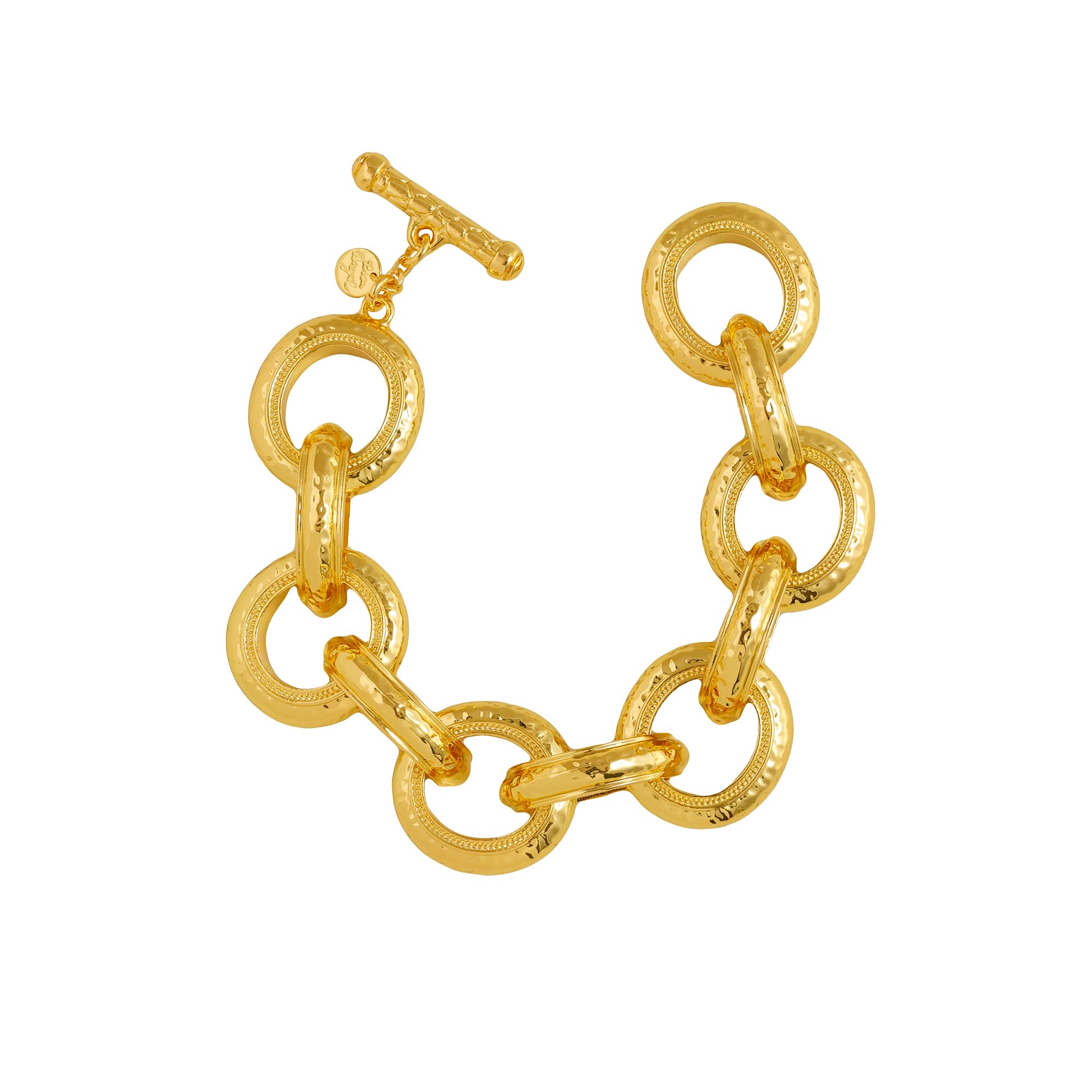 Chunky Hammered Toggle Bracelet 8.5 Inch 18k Gold Plated Modern Sophisticated Statement Hypoallergenic Versatile Jewelry Gift for Women Style Two