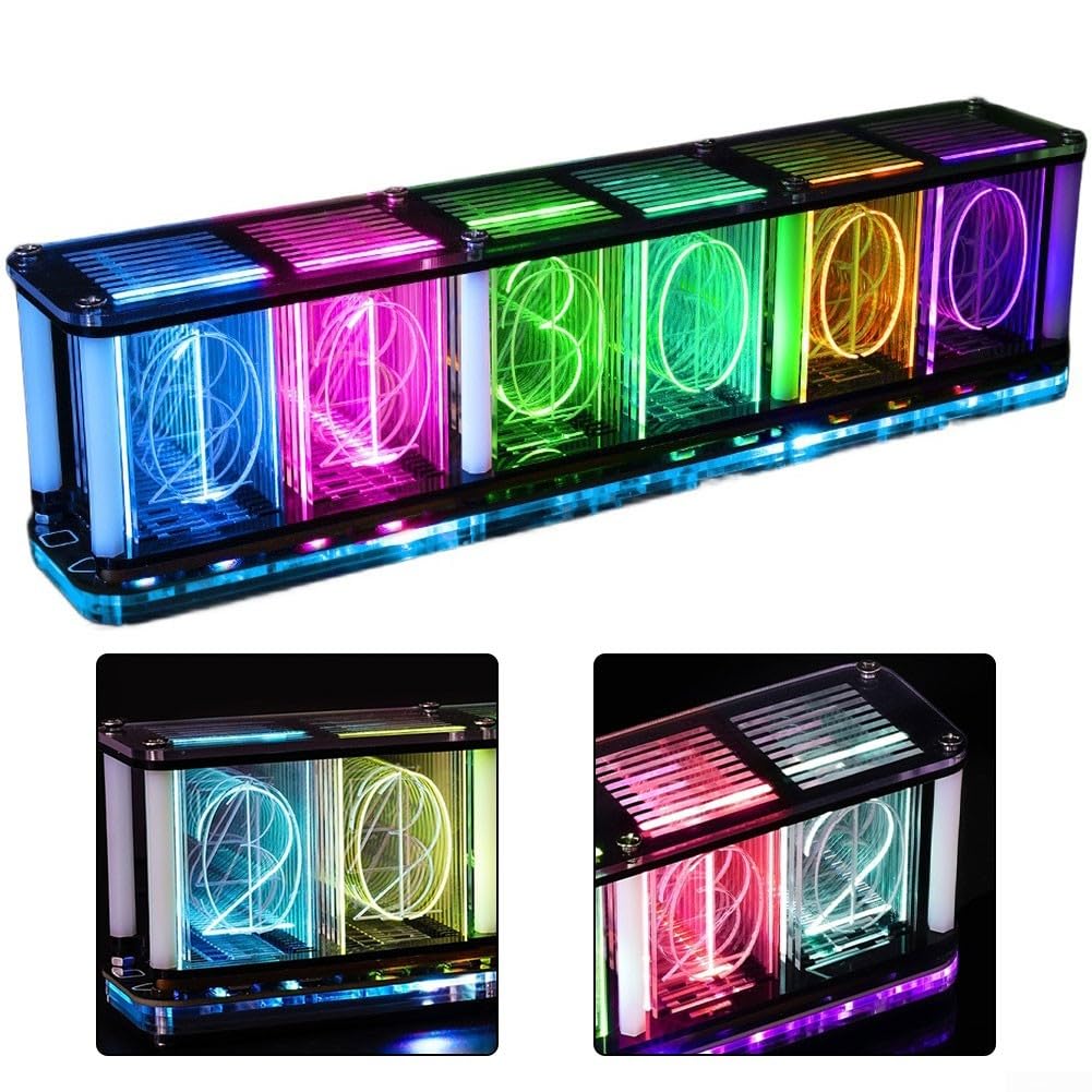 DIY RGB LED Retro Glow Tube Clock Kit Featuring Music Spectrum Effects and Accurate Digital Timekeeping with Large Analog Display
