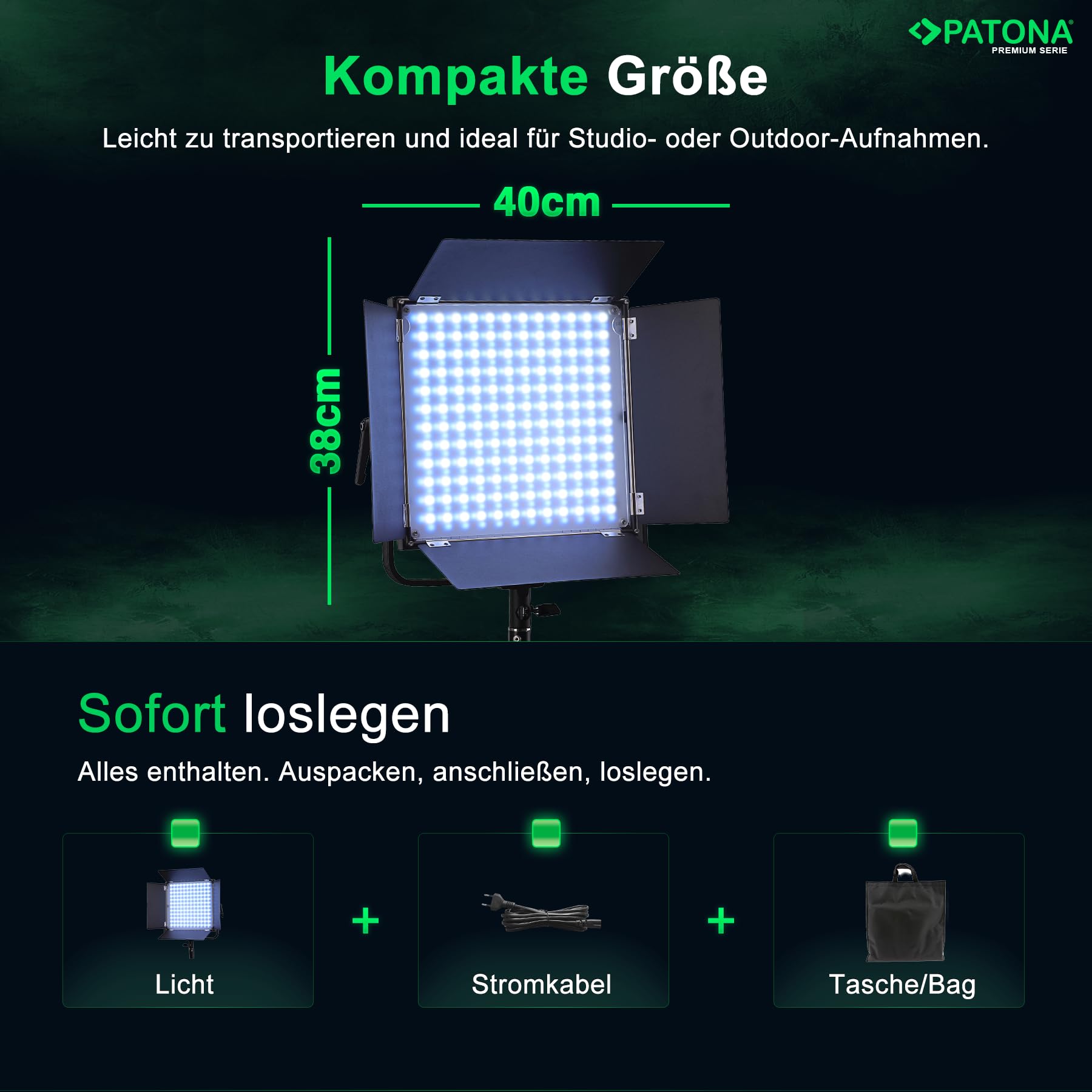 PATONA Premium LED - Luz de vídeo profesional para fotografía (60 W, RGB, COB LED, efectos especiales, pantalla, temperatura de color CCT 2700 K – 10000 K, luz blanca cálida/fría, 16 millones de