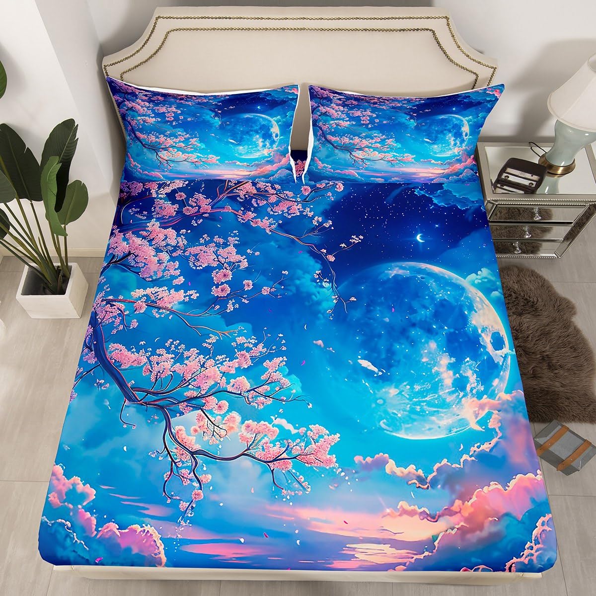Parure de lit nuage lunaire rose pour une chambre douce et zen