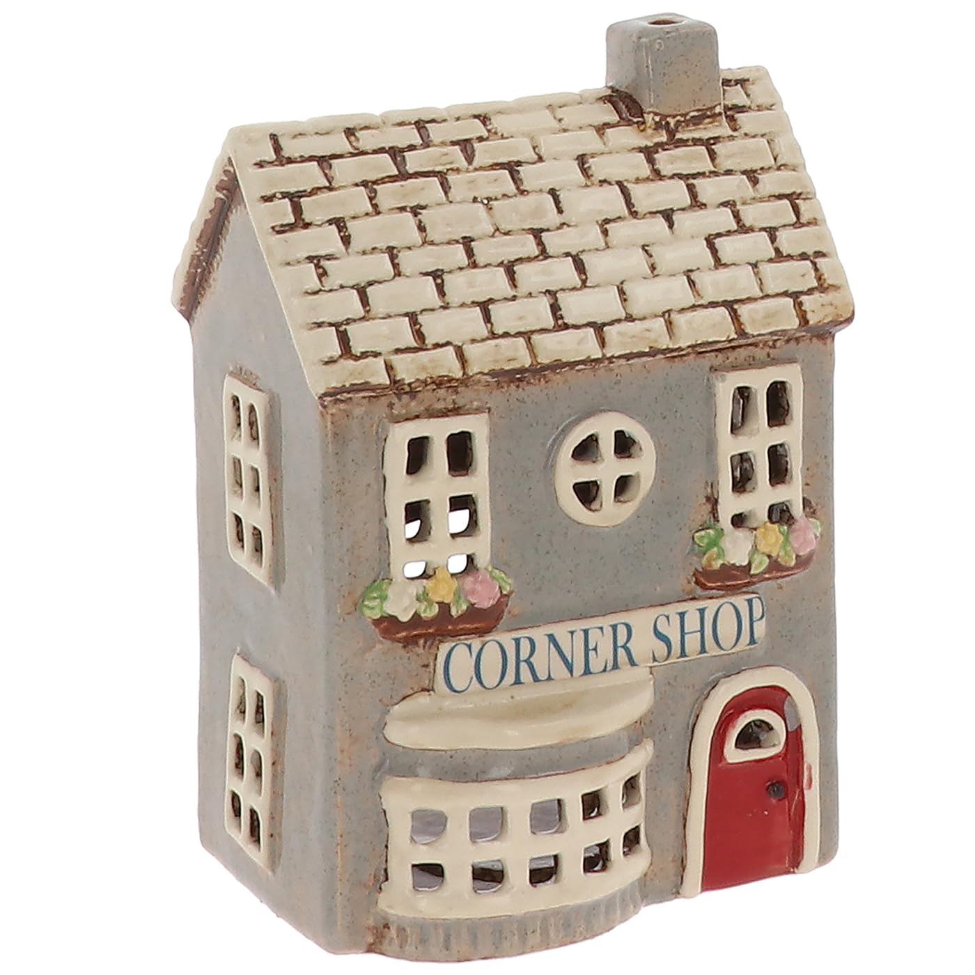 Shudehill Giftware Village Pottery Corner Shop Ceramic Tealight Holder, Hand Finished, Miniature Village Figurine