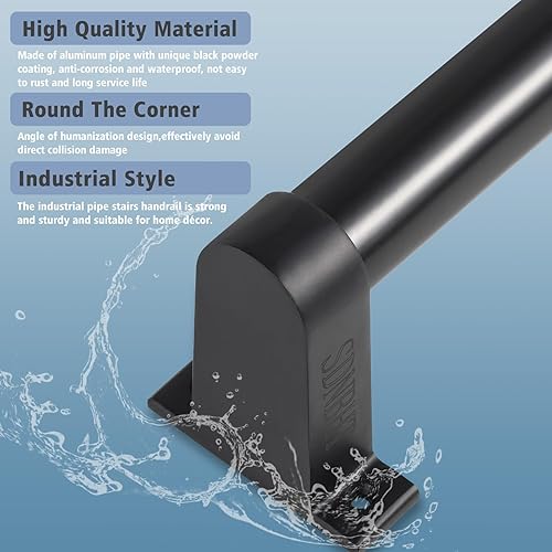 Miniatura 4 de SDNBHT Barandilla industrial para escaleras, barandillas de metal para escaleras interiores, montaje en pared, barandillas de escalera de 1.25