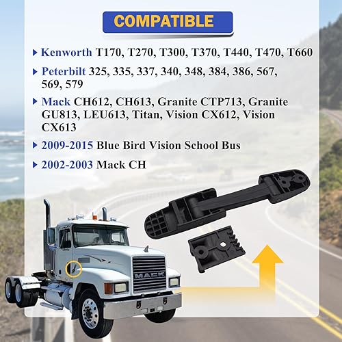 Vista 2 de Kit de pestillo de capó resistente para Kenworth T170, T270, T330, T370, T660 / Peterbilt 325, 335, 337, 340, 348, 384, 386, 567, 569, 579 / Mack