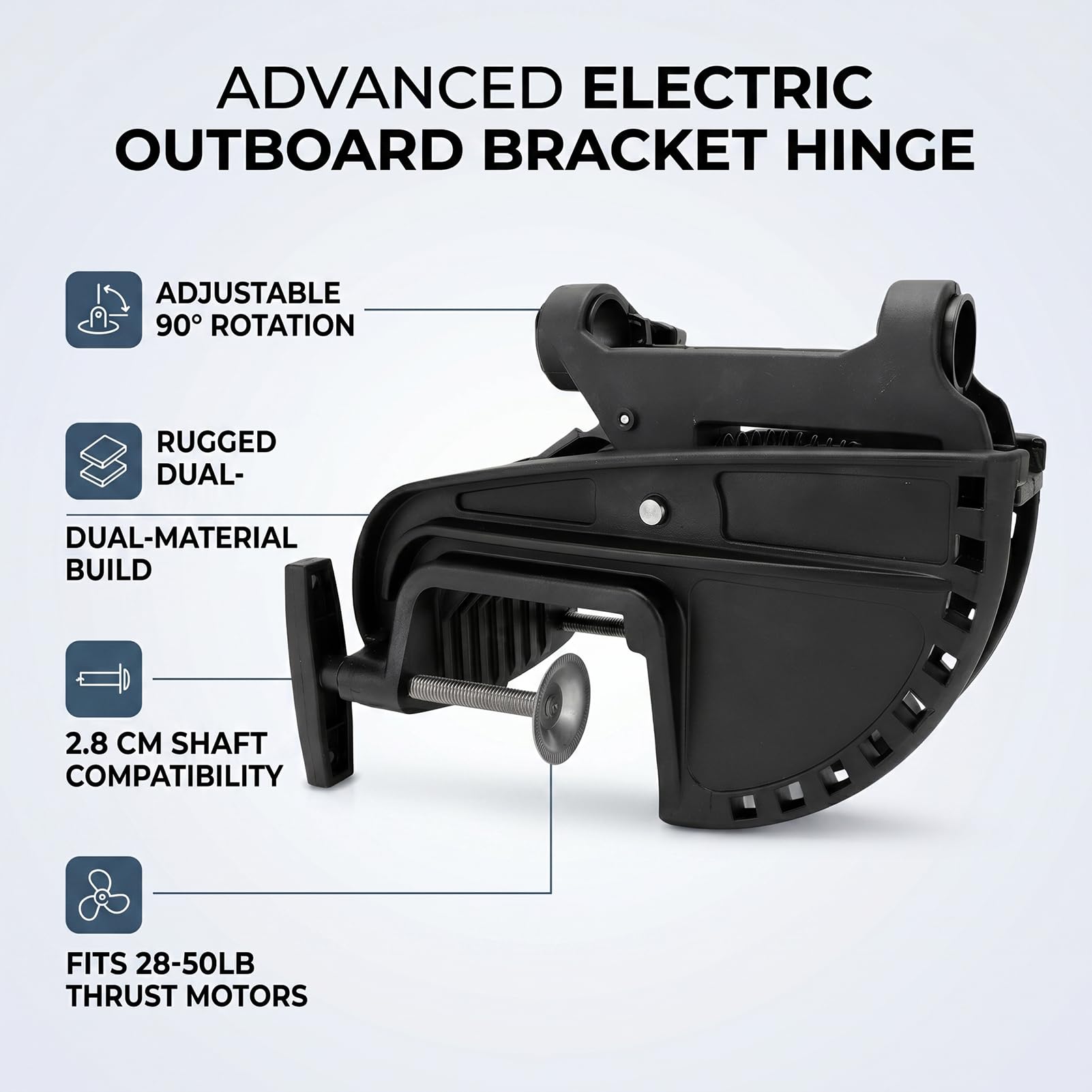 Haofy Außenbordhalterungsscharnierbaugruppe 90-Grad-Drehwinkel für 28-50-lb-Elektromotor 2,8-cm-Schaft aus Kunststoff-Metall für Trolling-Motor-Segelboot-Schlauchboot