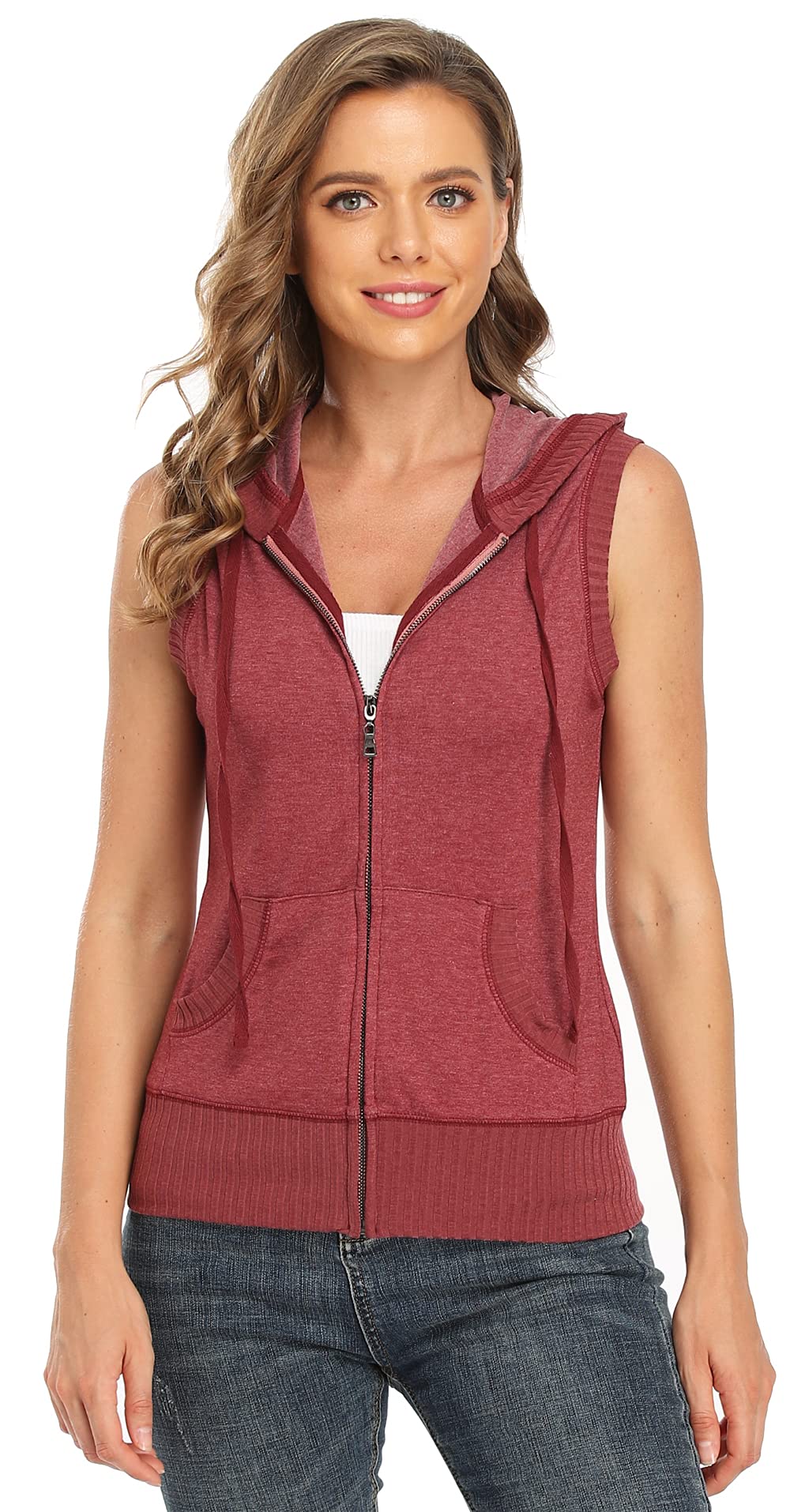 MISS MOLY Women's Sleeveless Hoodies Sweatshirt Basic Solid Zip Up Vest Hoodie