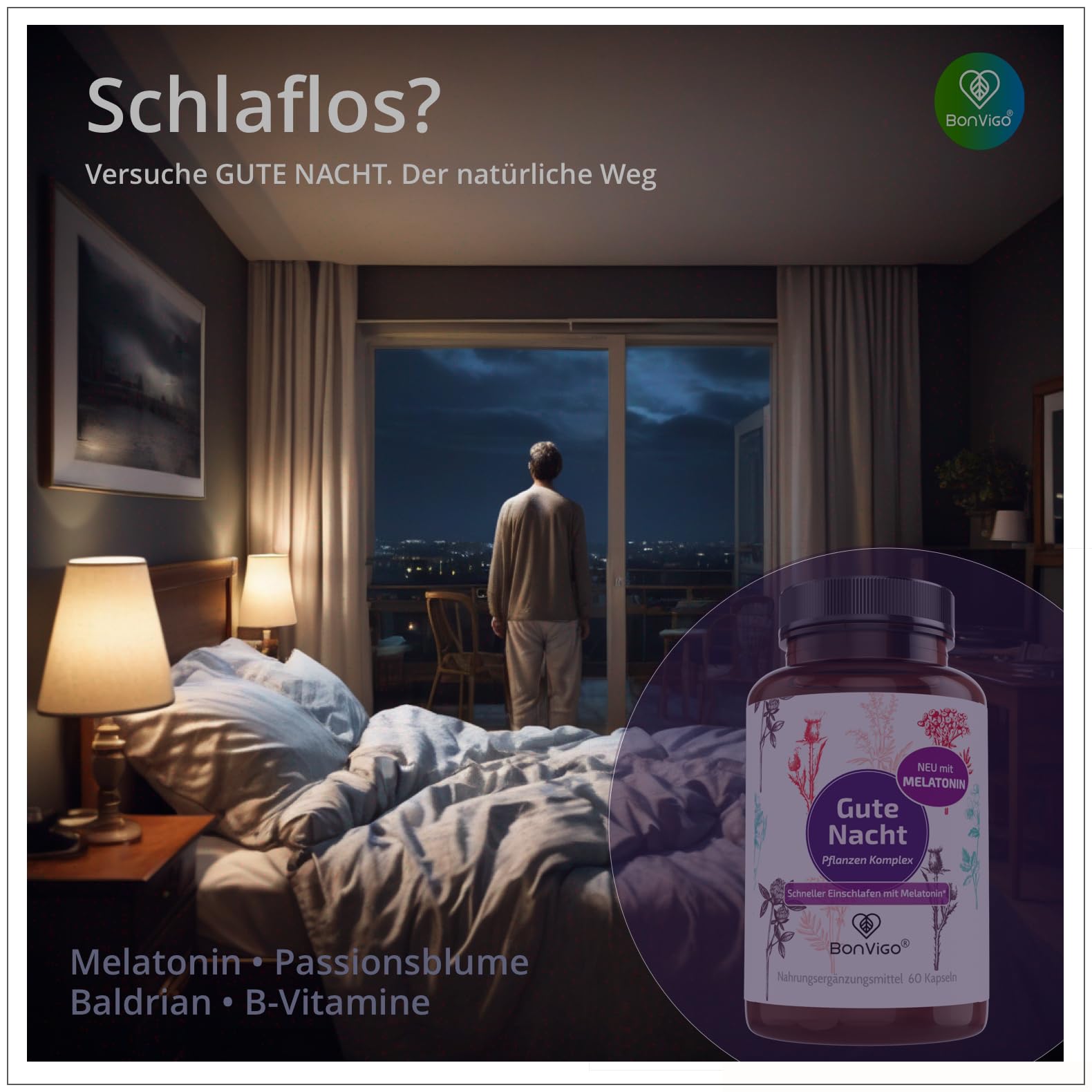Gute Nacht Kapseln - Jetzt verbessert: Schneller einschlafen mit Melatonin* - Wertvolle Pflanzen-Extrakte Passionsblume und Baldrian - B-Vitamine für Nerven, Herz, Hormone** (2)