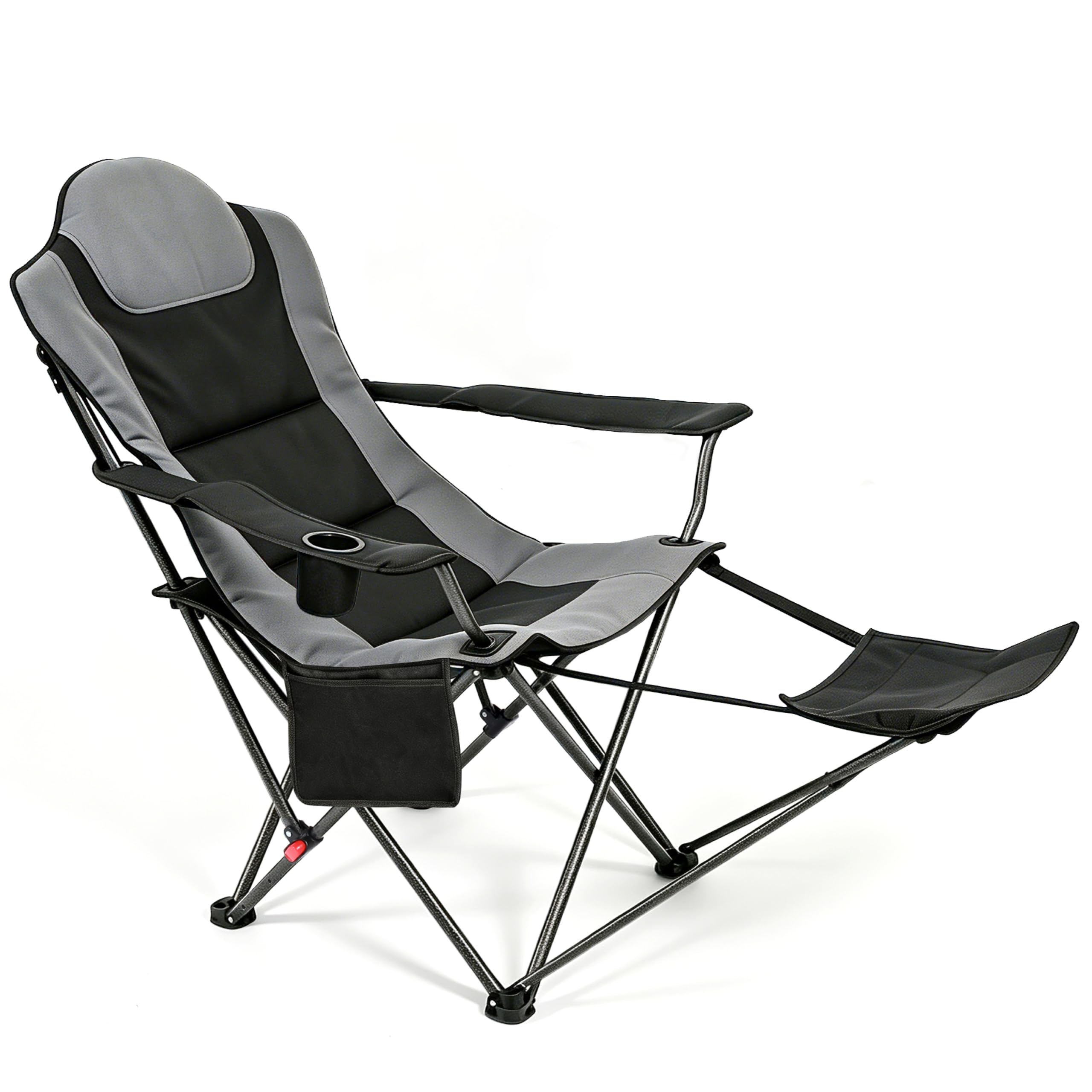 OUTSIDER Heavy Duty Camping Chair with Footrest 200kg, 3-Position Folding Chair, Cup Holder, Top Zipper Pocket & Side Storage, Portable for Camping, Fishing, Hiking 1pc