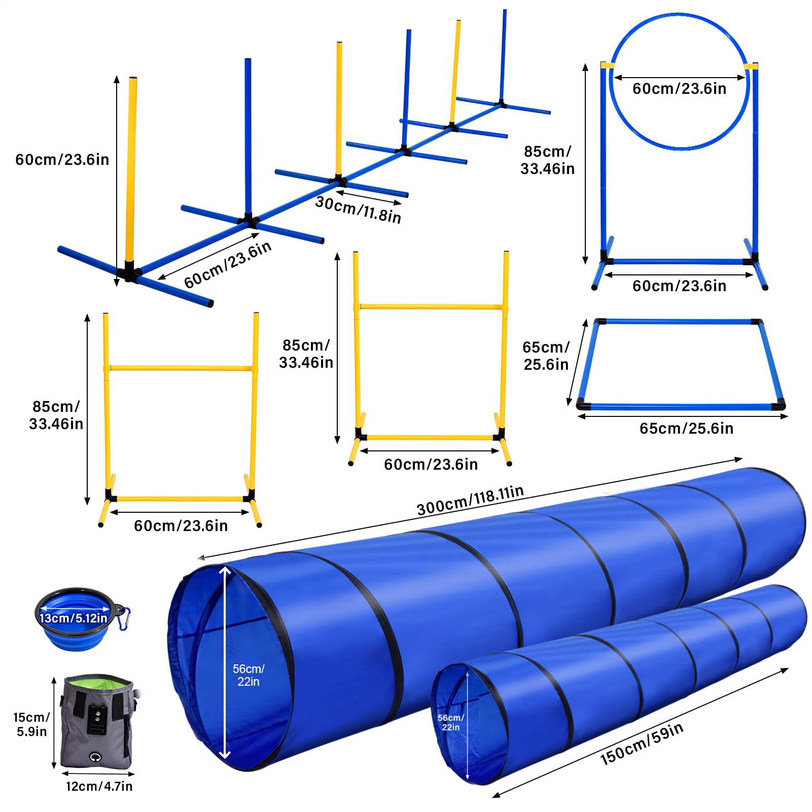Dog Agility Training Equipment, Dog Agility Course Backyard Set with 2 Adjustable High Hurdle, 2 Tunnels, 6 Weave Poles, Pause Box, Jump Ring, Snack Bag, Folding Bowl, Balls, Whistle, Carry Bag - image 5
