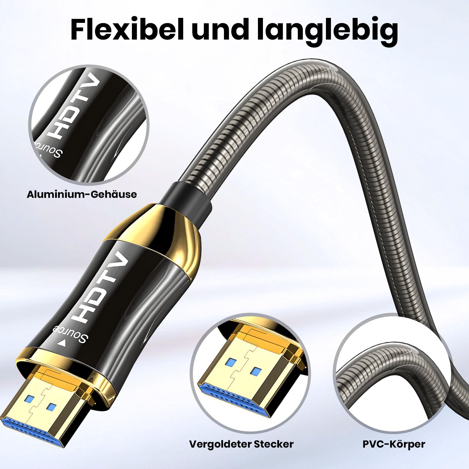 Cable de fibra óptica 8K HDMI 60M, blindaje de acero óptico HDMI 2.1, 48 Gbps Ultra High Speed,In Wall CL3 Rated,AOC 8K @60Hz,4K@120Hz/144Hz Dynamic HDR eARC Dolby HDCP2.2 Compatible con PS5
