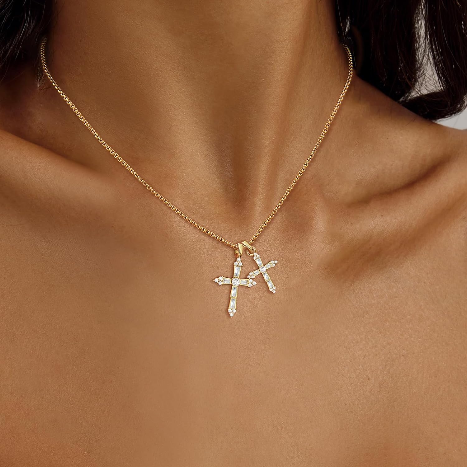 Partm Double Cross Necklace for Women Dainty Cross Pendant Choker 14K Gold Plated Trendy CZ Diamond Cross Charm Necklace Hypoallergenic Delicate Faith Jewelry Religious Gifts for Women - Image 3