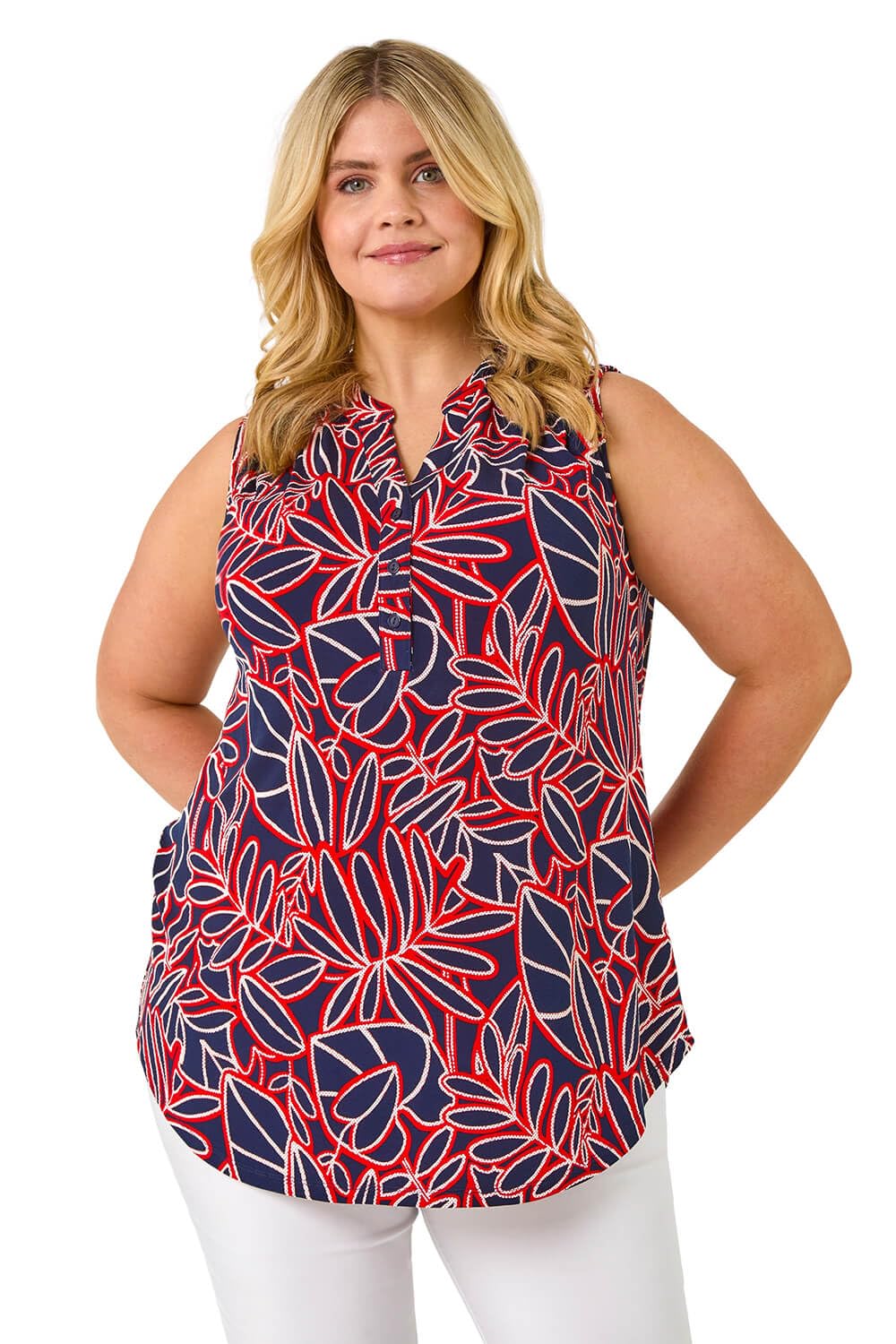 Roman Women's Red Curve Textu Leaf Print Vest Top In | : 22/24