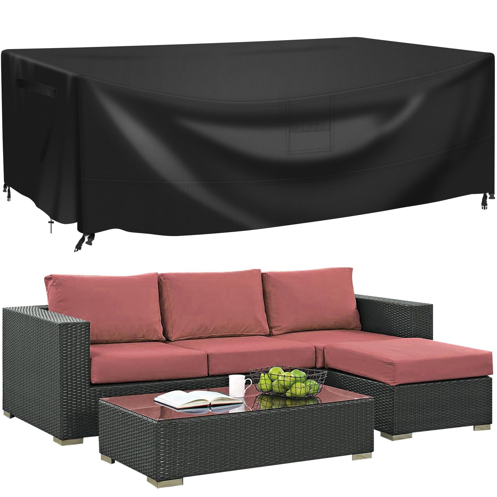 AKOZLIN Pokrowce ochronne na meble tarasowe 420D 274,3x208,3x71,1cm | Wytrzymały, wodoodporny i odporny na promieniowanie UV, pyłoszczelny, wiatroszczelny, odporny na śnieg
