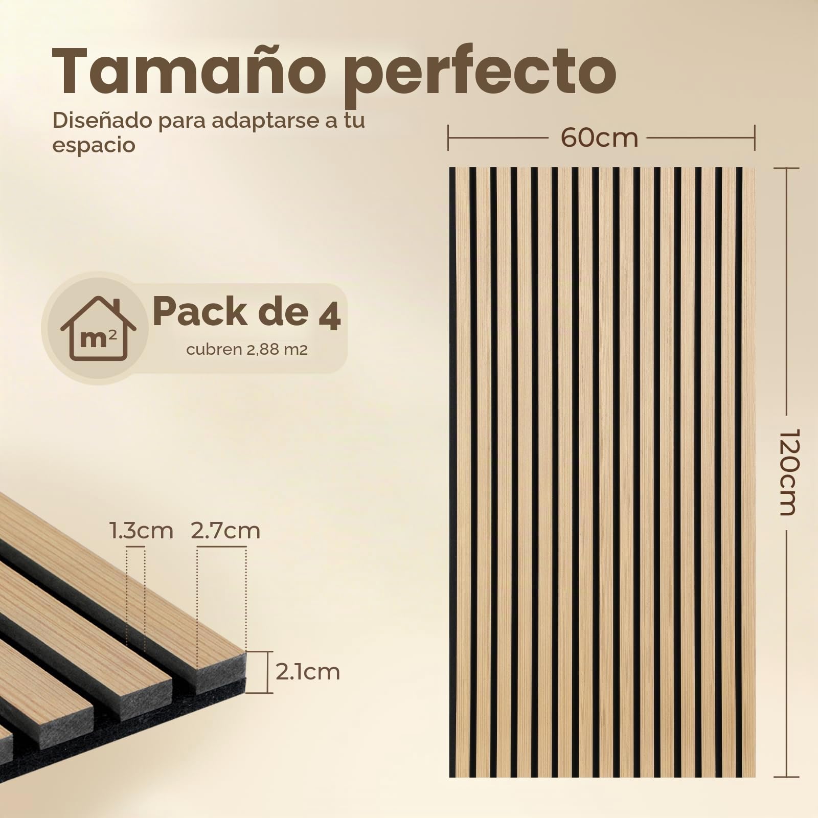 Paneles Acusticos Decorativos 120x60x2,1 cm, Ohuhu 2 Unidades Panel Decorativo pared en Imitación de Madera, Excelente Acústica, Paneles Decorativos para Pared, Fácil Instalación y Corte