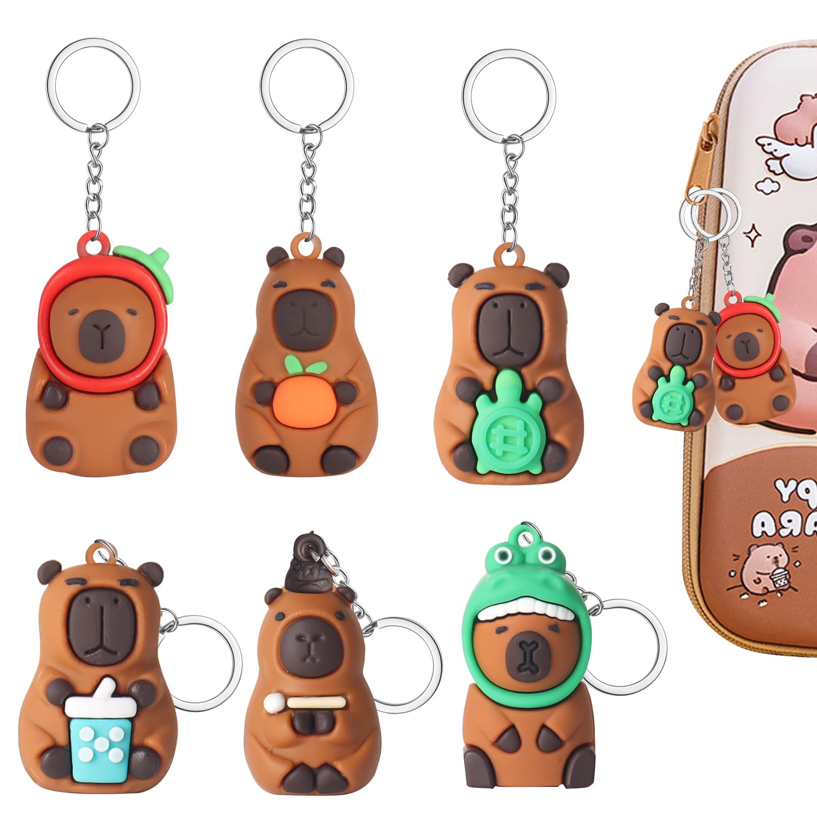 Lot De 6 Porte-clés Capybara Kawaii – Porte-clés Mignons Pour Filles Et Femmes – Cadeau Adorable – Taille 1,5 X 5 Cm