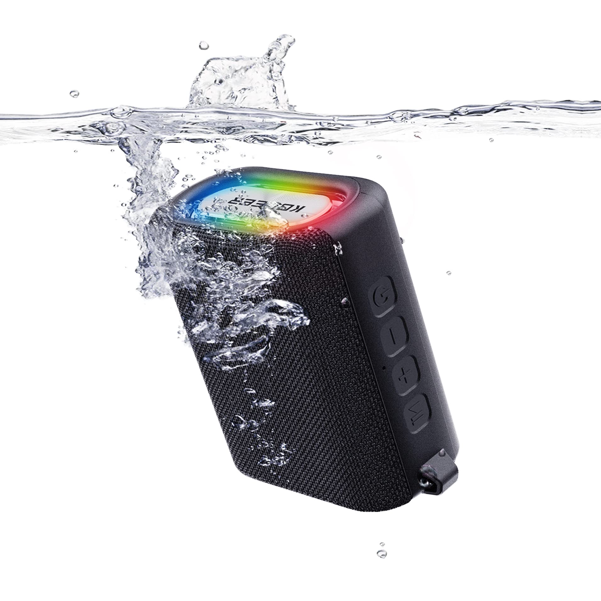 KOLEERBluetooth Speakers Waterproof IPX7 with Lights, Upgraded 10W Portable Wireless Loud Stereo, 30H Long Playtime, Built-in Mic, TWS/FM Radio, AUX/USB/TF Input for Home, Outdoor, Party - Black