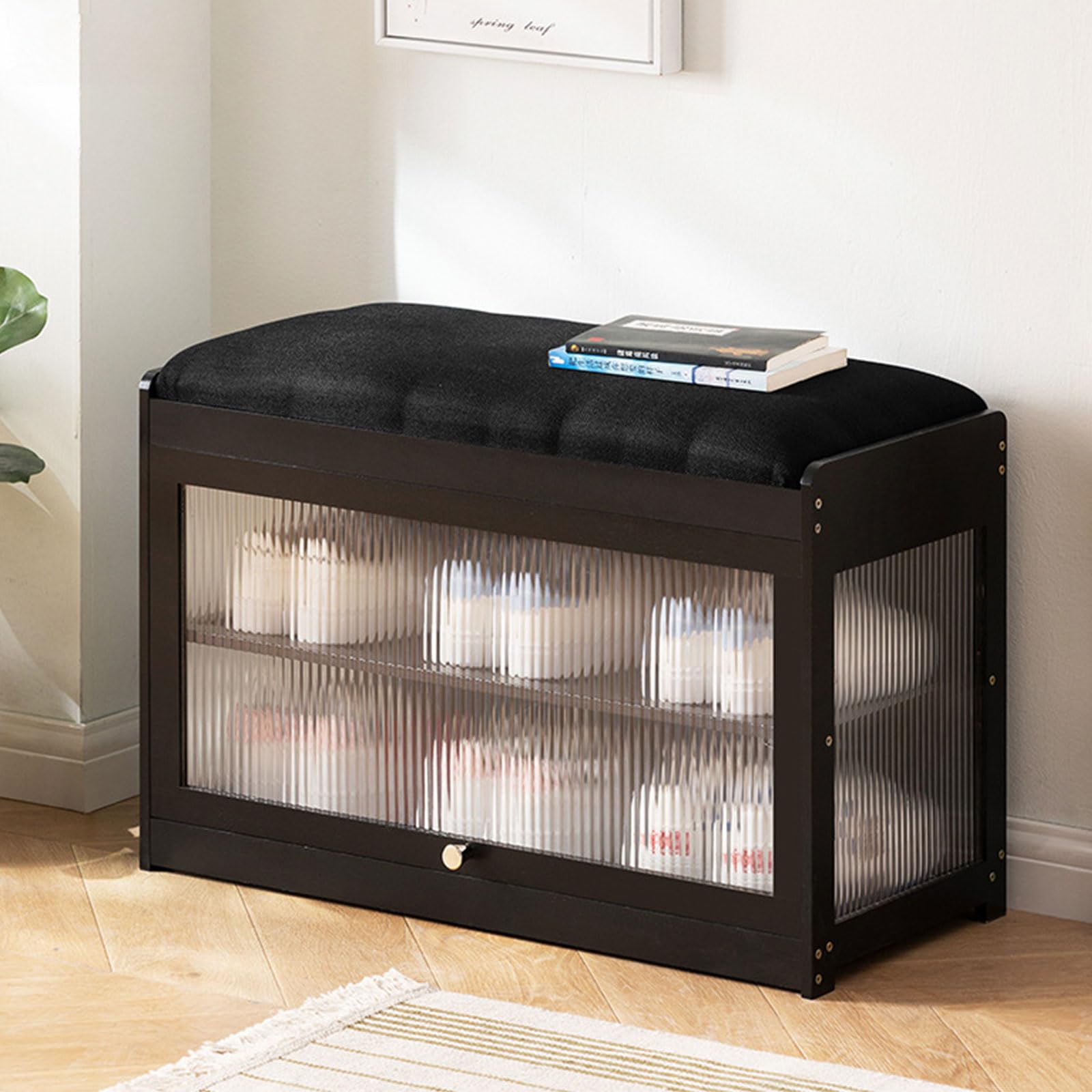 Étagère à chaussures en bambou petit banc de rangement noir 2 niveaux de couloir