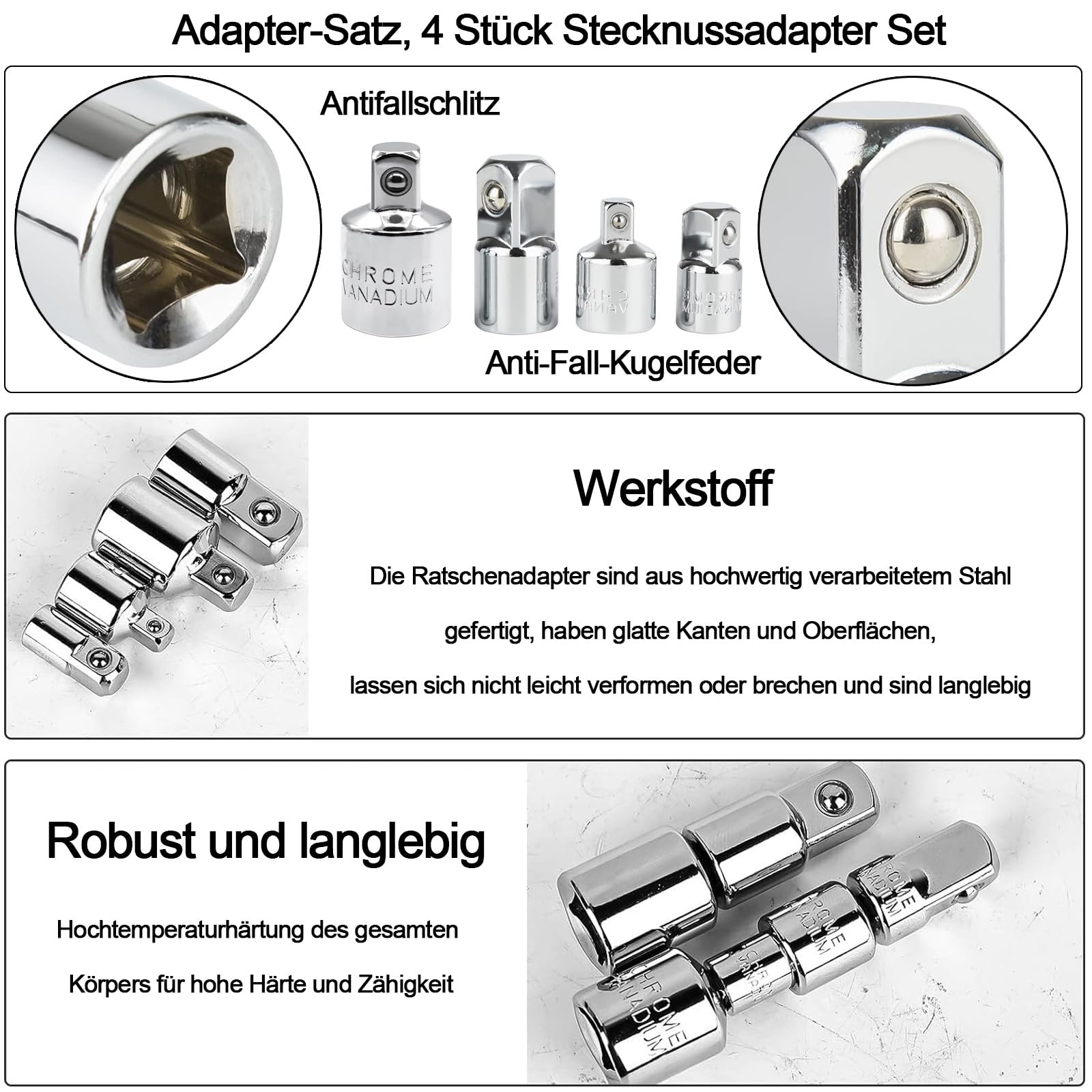4 stuks dopsleuteladapterset, 1/4 naar 3/8,1/2 naar 3/8 set, dopsleuteladapterset voor ratels, dopsleutels, ratelsleutels, slag- dopsleutel-adapter 4 stuks dopsleuteladapterset, 1/4 naar 3/8,1/2 naar 3/8 set, dopsleuteladapterset voor ratels, dopsleutels, ratelsleutels, slag- dopsleutel-adapter