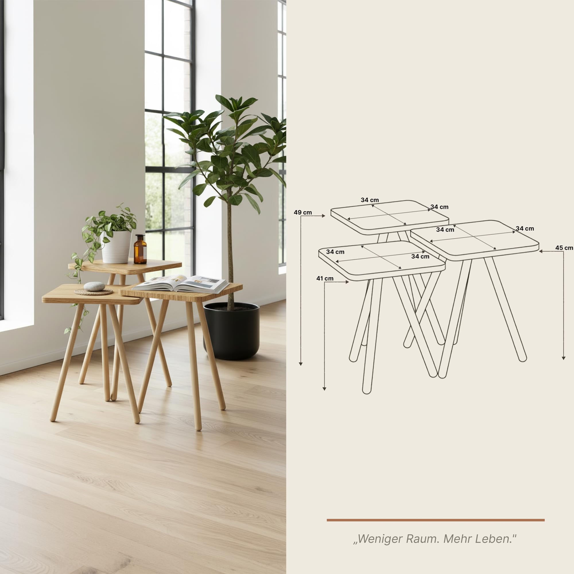 Beistelltisch Eiche 7 Farbvarianten Design (Quadratisch, Oak)