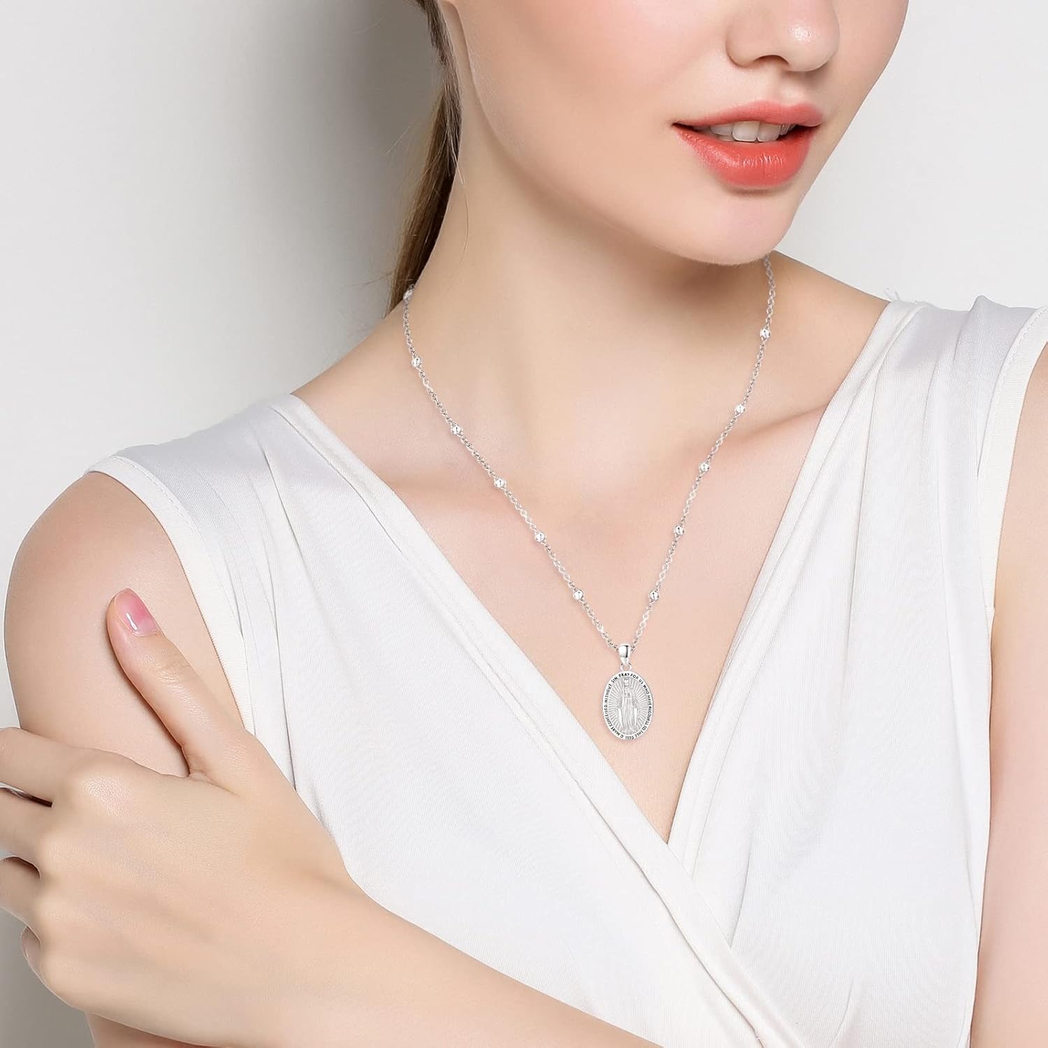 S925 Sterling Silver Miraculous Medal Necklace for Women Men Catholic Virgin Mary Charm Pendant Necklace Blessed Mother Pendant Christian Jewelry - Image 5