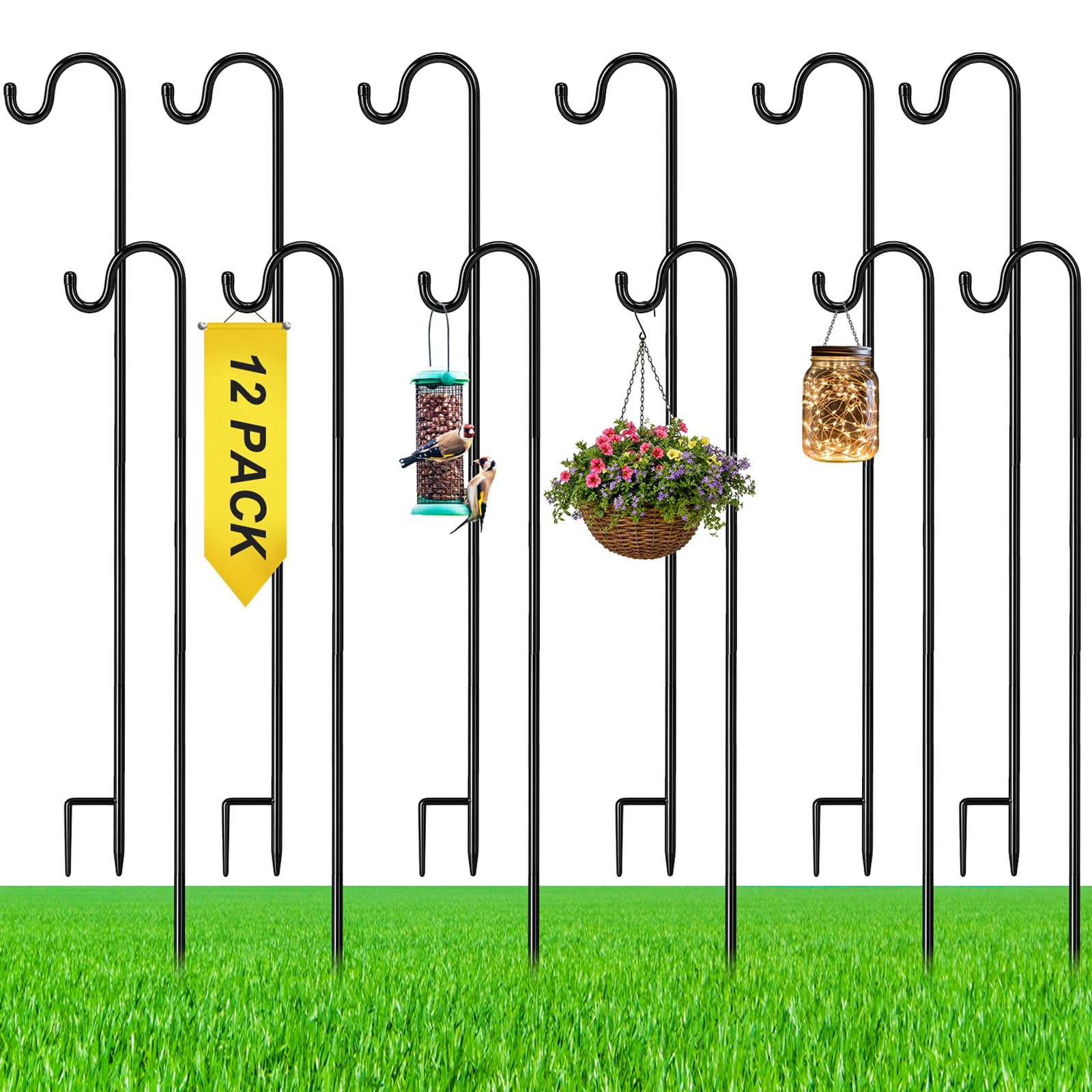 12 Pcs 35 Inch Shepherd Hook for Outdoor Adjustable Bird Feeder Pole