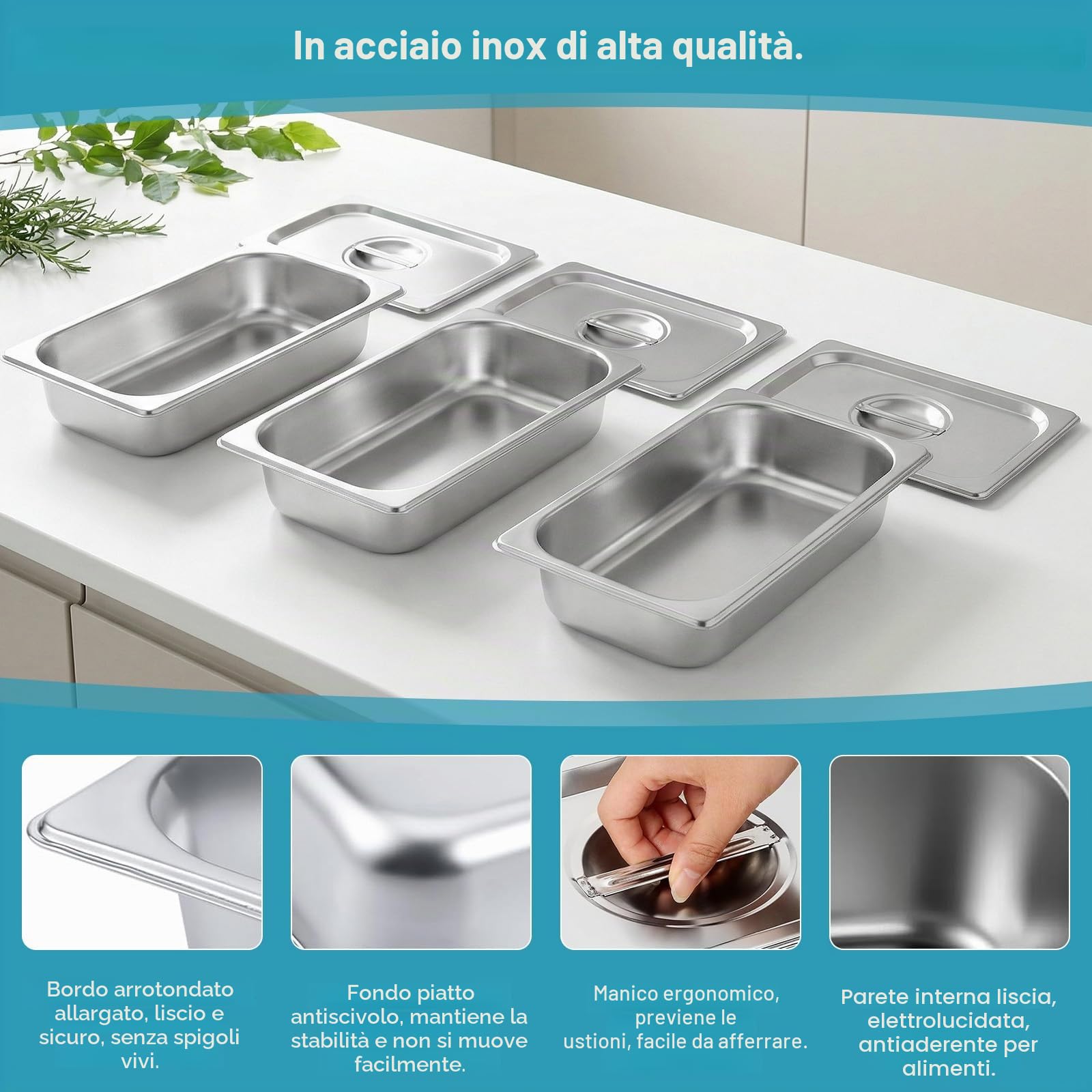 Set di 3 vaschette per impanare, set per impanare in acciaio inossidabile 32,5 x 17,5 x 6,5 cm facili da pulire, impilabili Vaschette per impanare carne, pesce e verdure