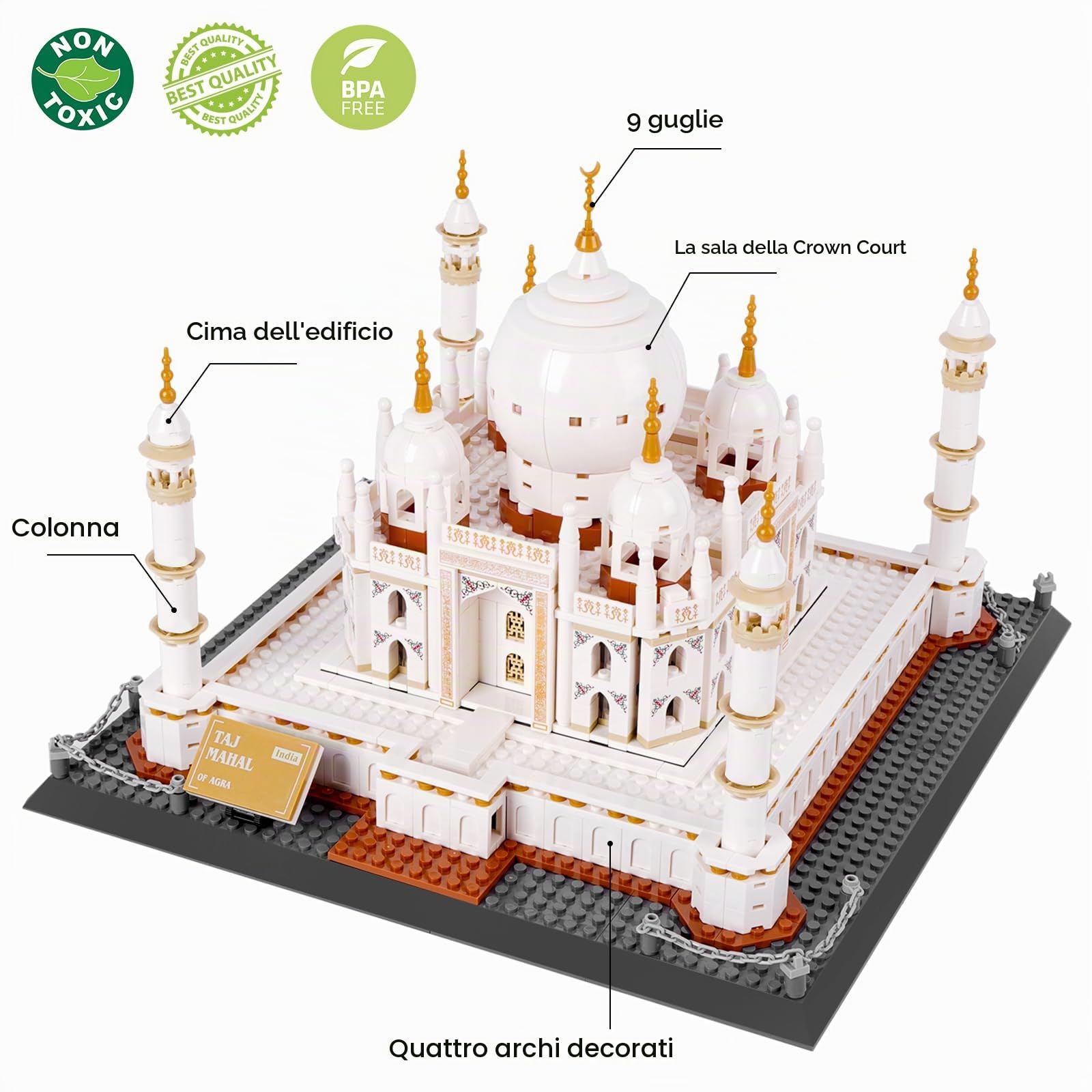Giocattolo dei blocchi da costruzione, Kit di modelli architettonici del Taj Mahal, serie di souvenir famosi da collezione per adulti, adolescenti, bambini dagli 8 anni in su, 1113 pezzi