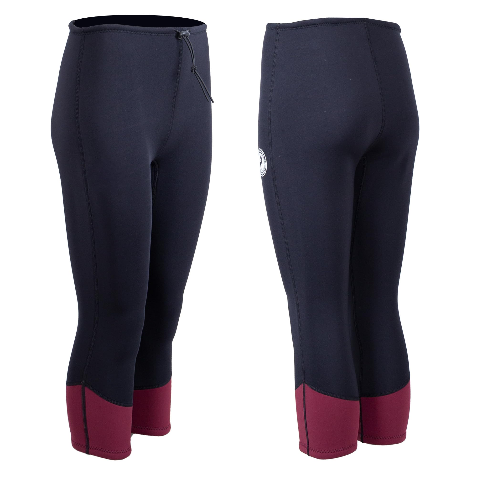 Two Bare Feet Women's Harmony 3/4 Length Capri Wetsuit Pants – 3mm Neoprene Wetsuit Bottoms for Swimming, Surfing, Paddleboarding & Water Sports – Flexible & Lightweight (Black/Burgundy, M)