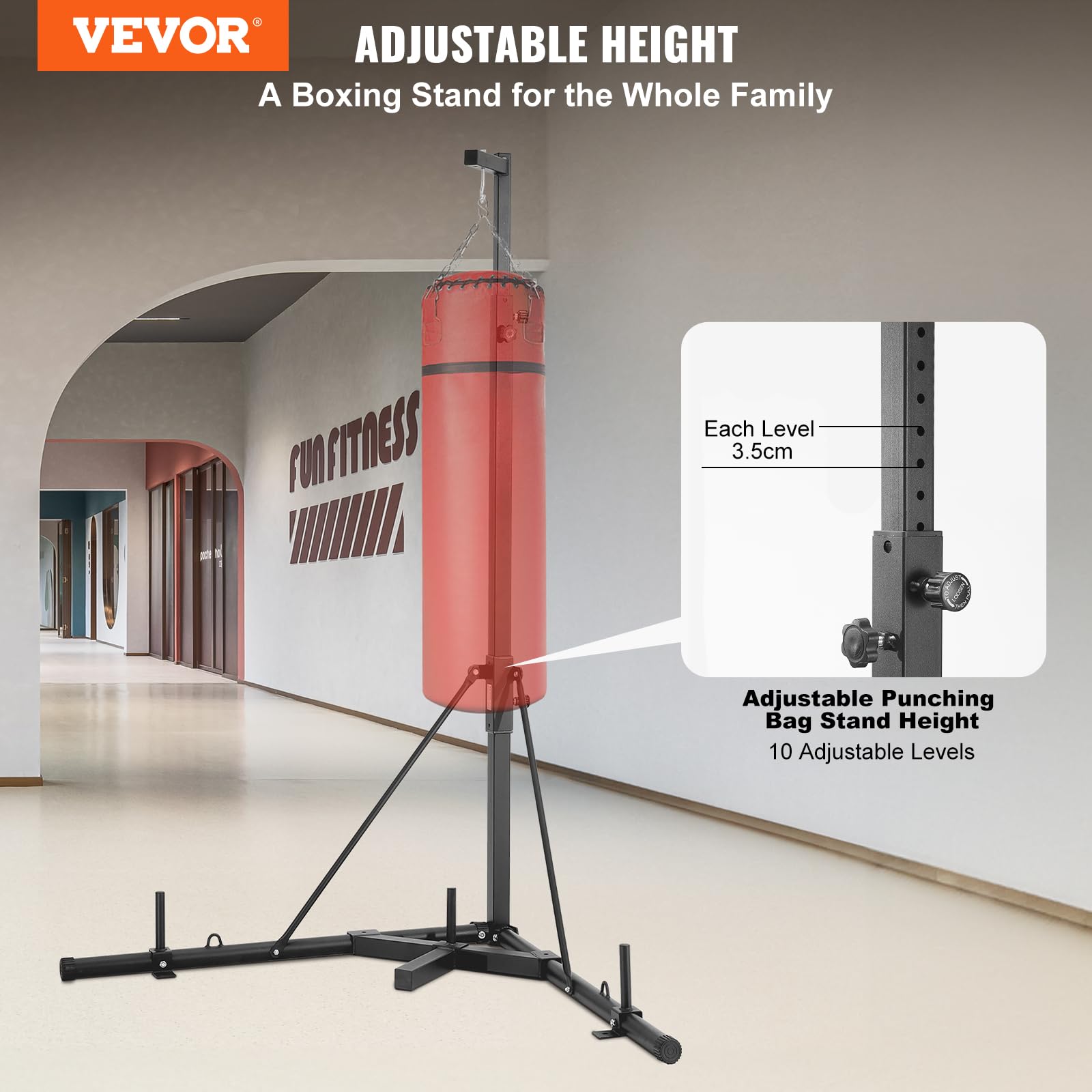 VEVOR Support Sac de Frappe en Acier, Station de Boxe Autoportant Charge 181 kg, Support de Boxe Hauteur Réglable avec Base Lestée, Équipement d'Entraînement pour Fitness Gym Salle de Sport à Domicile