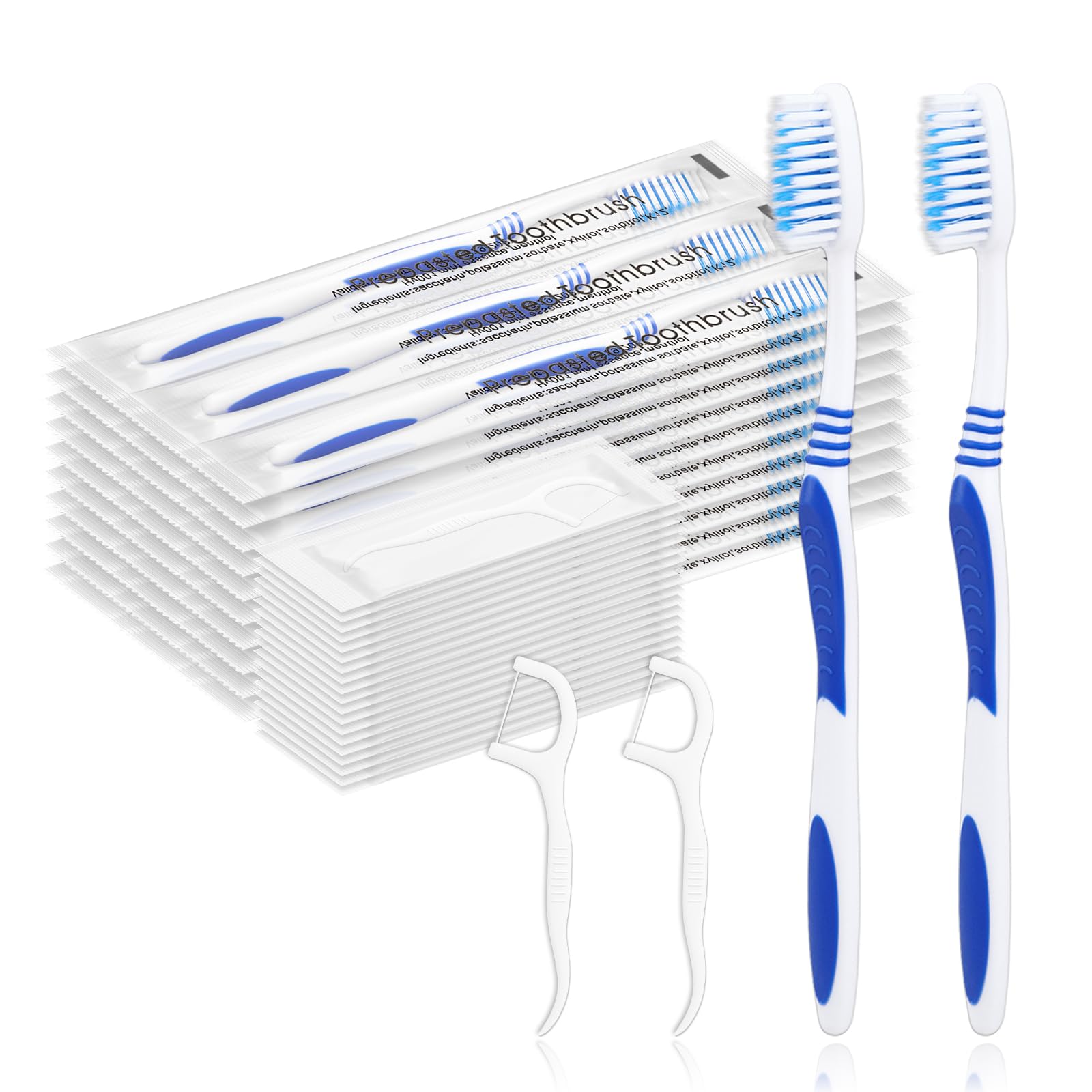 SLequipo 50 Prepasted Disposable Toothbrushes with Dental Floss Individually Wrapped Pre Pasted Toothbrushes Soft Bristle Travel Tooth Brush Single