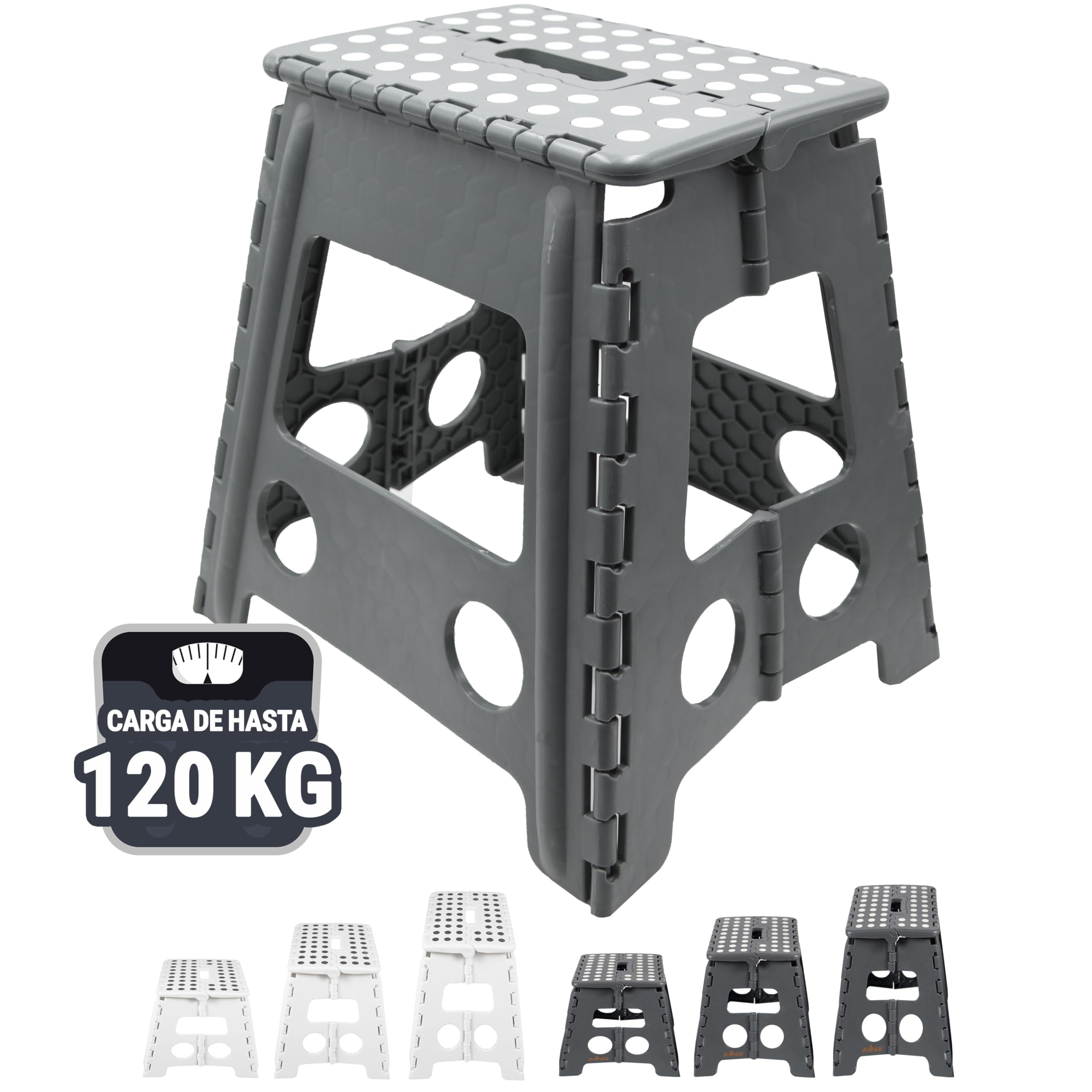 ZOLLNER Taburete Plegable Multiusos portátil, 39 cm Altura, hasta 120 kg, Gris