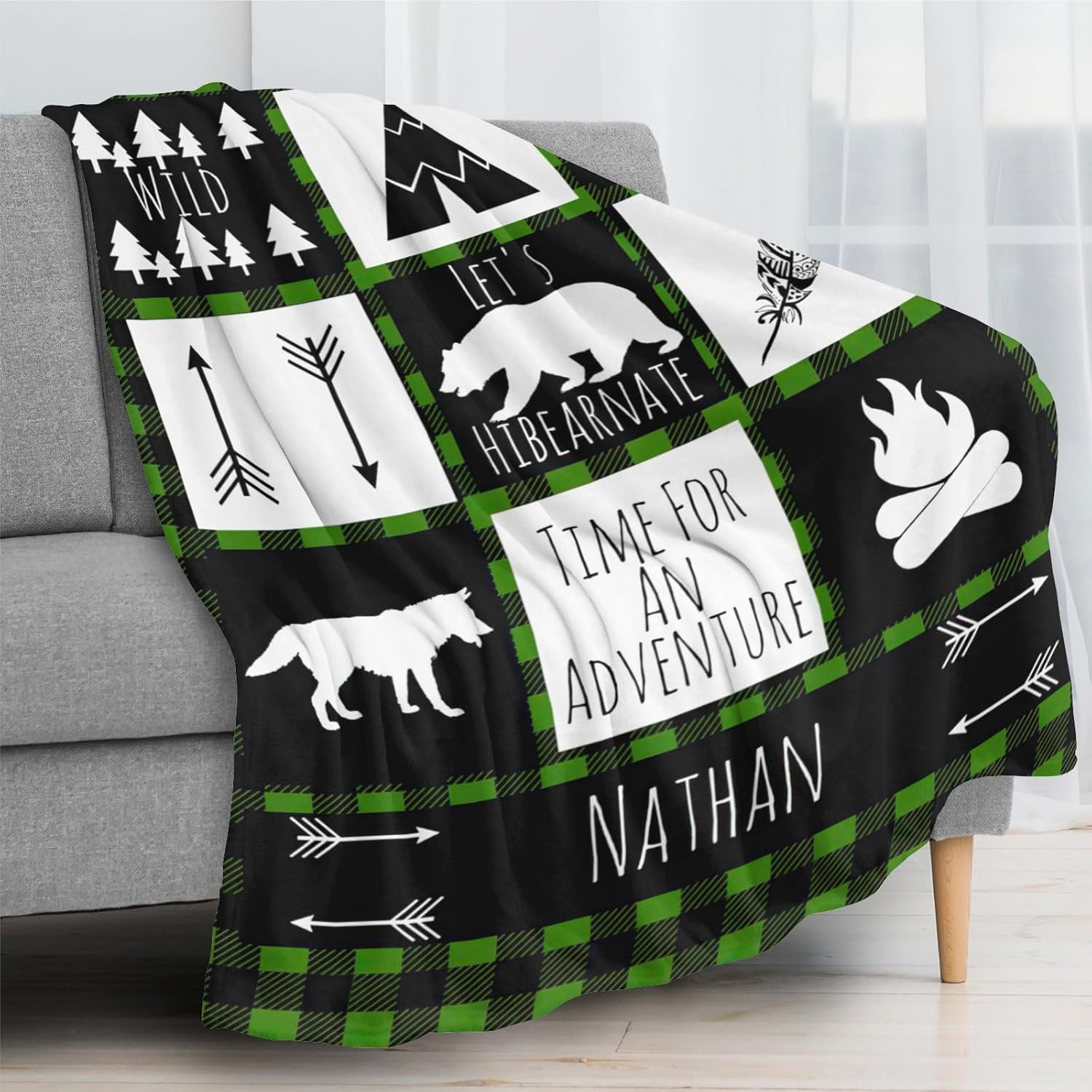 Personalized Baby Blanket for Boys Woodland Customize Baby Blanket with Name Baby Items Newborn Essentials Custom Gifts for New Mom - Green Woodland 50x60in