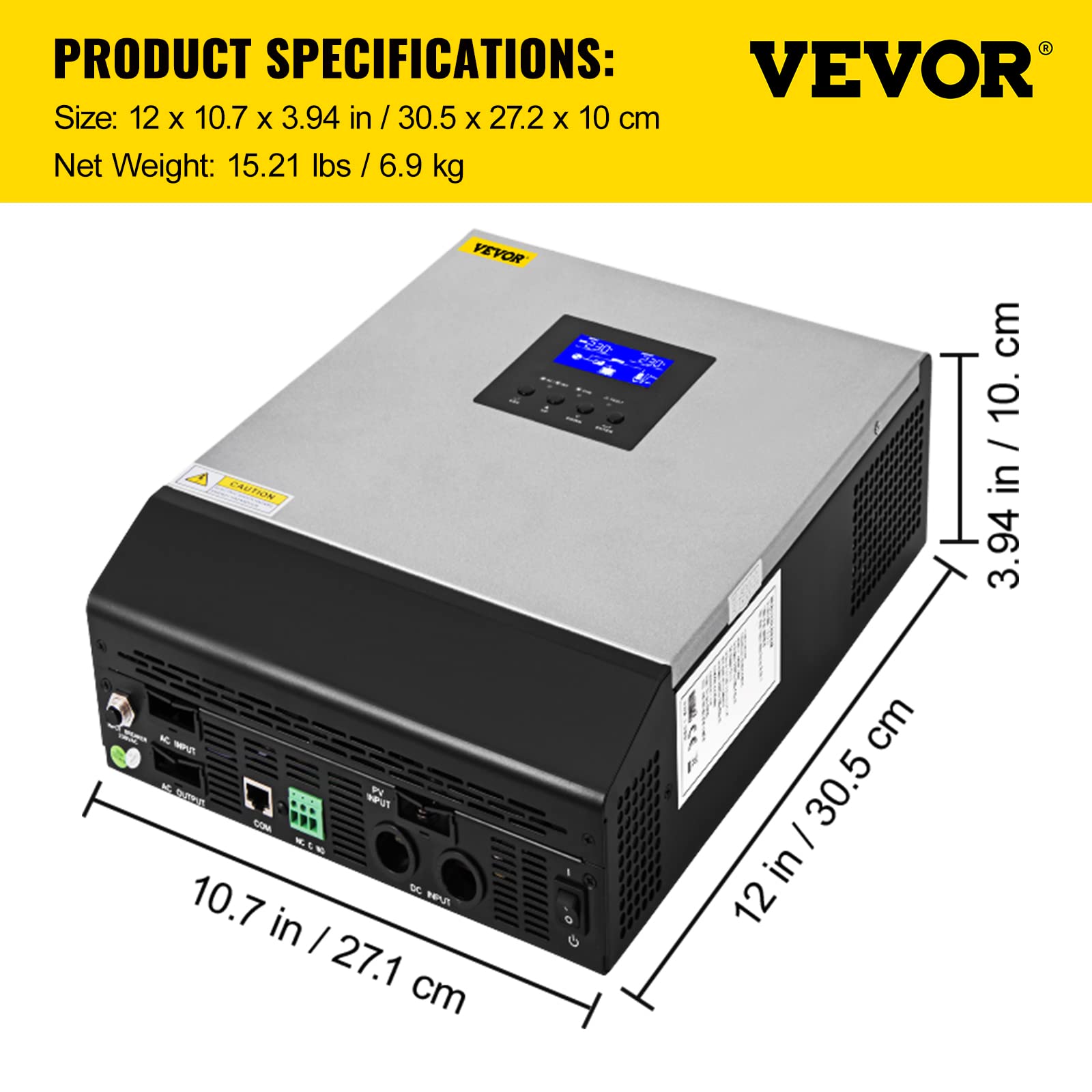 VEVOR Hybrid Solar Inverter, 3KVA 2400W, Pure Sine Wave OffGrid